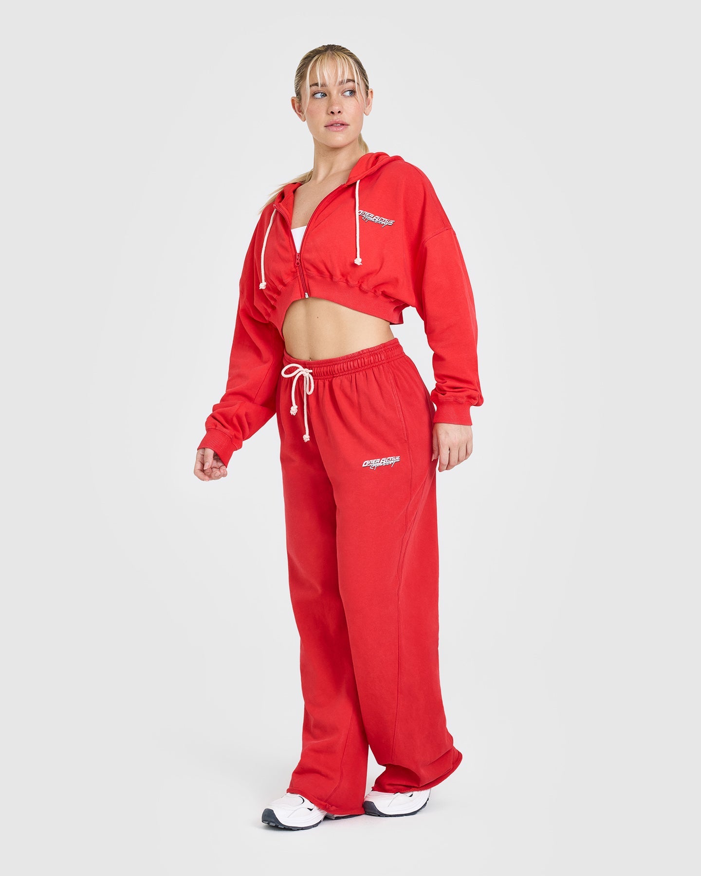Raw Lounge Crop Zip Through Hoodie with Graphic | Muscle Mommy Red - Image 3