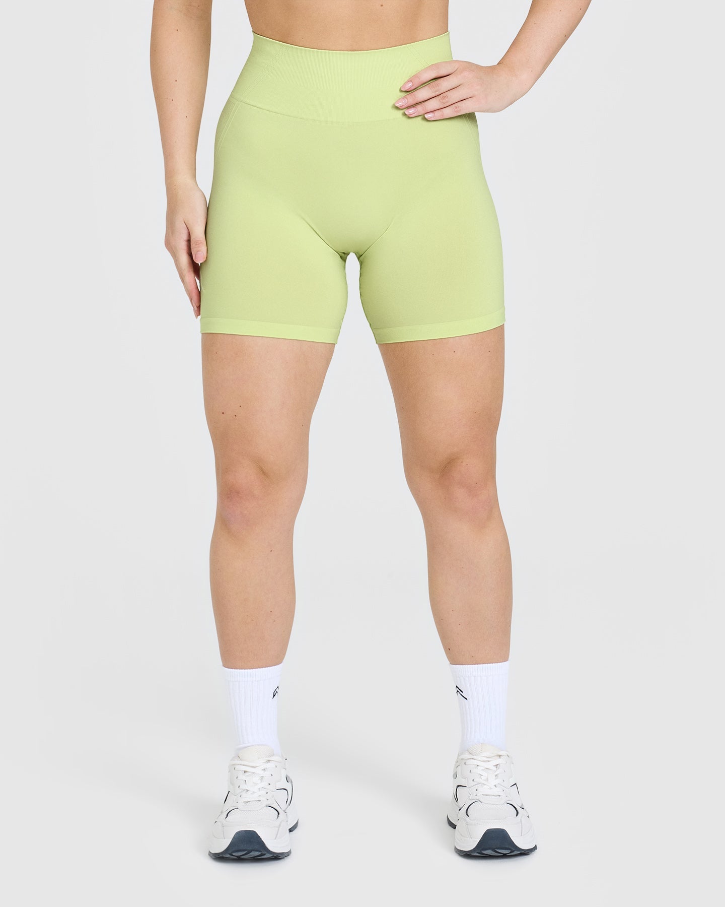 EffortlessLift Seamless Shorts with White Logo | Pump Green