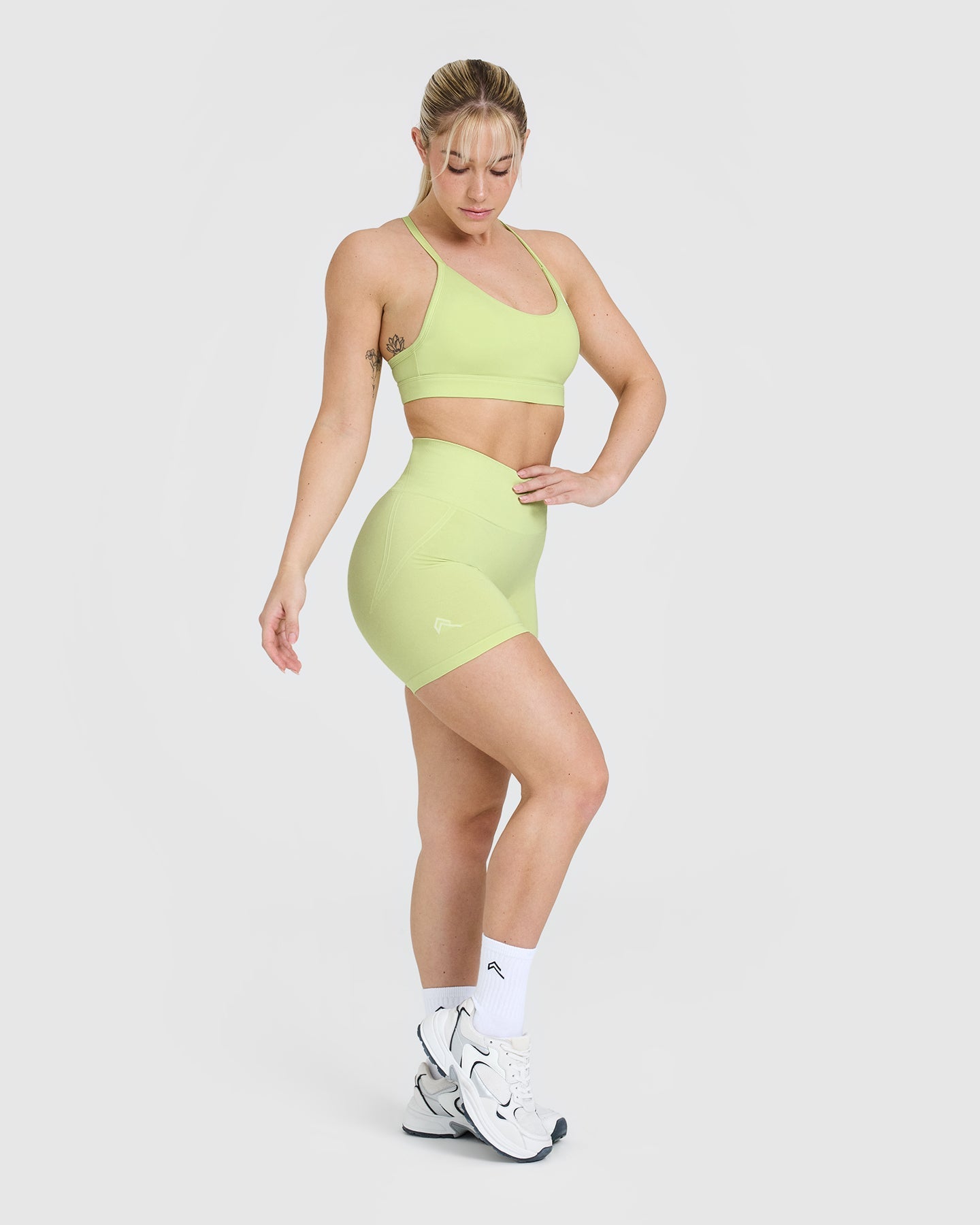 EffortlessLift Seamless Shorts with White Logo | Pump Green - Image 3