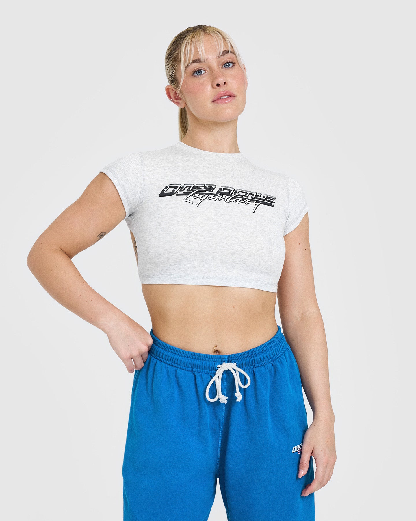 Alternative view of Vintage Open Back Crop T-Shirt with Graphic | Light Grey Marl