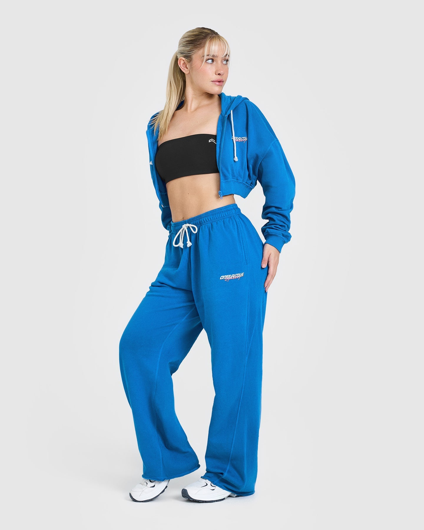 Raw Lounge Crop Zip Through Hoodie with Graphic | Retro Blue - Image 3