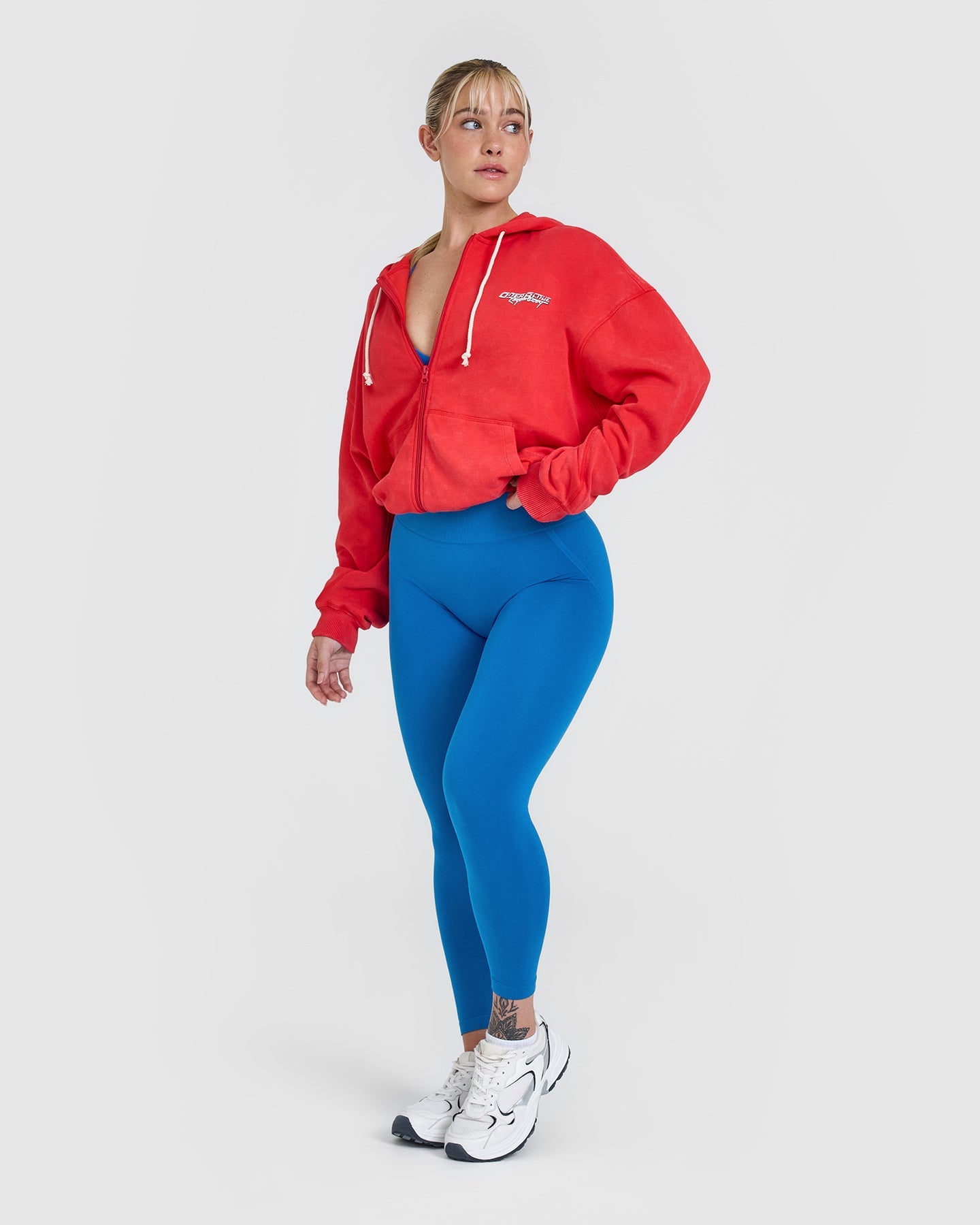 Raw Lounge Oversized Zip Through Hoodie with Graphic | Muscle Mommy Red - Image 3