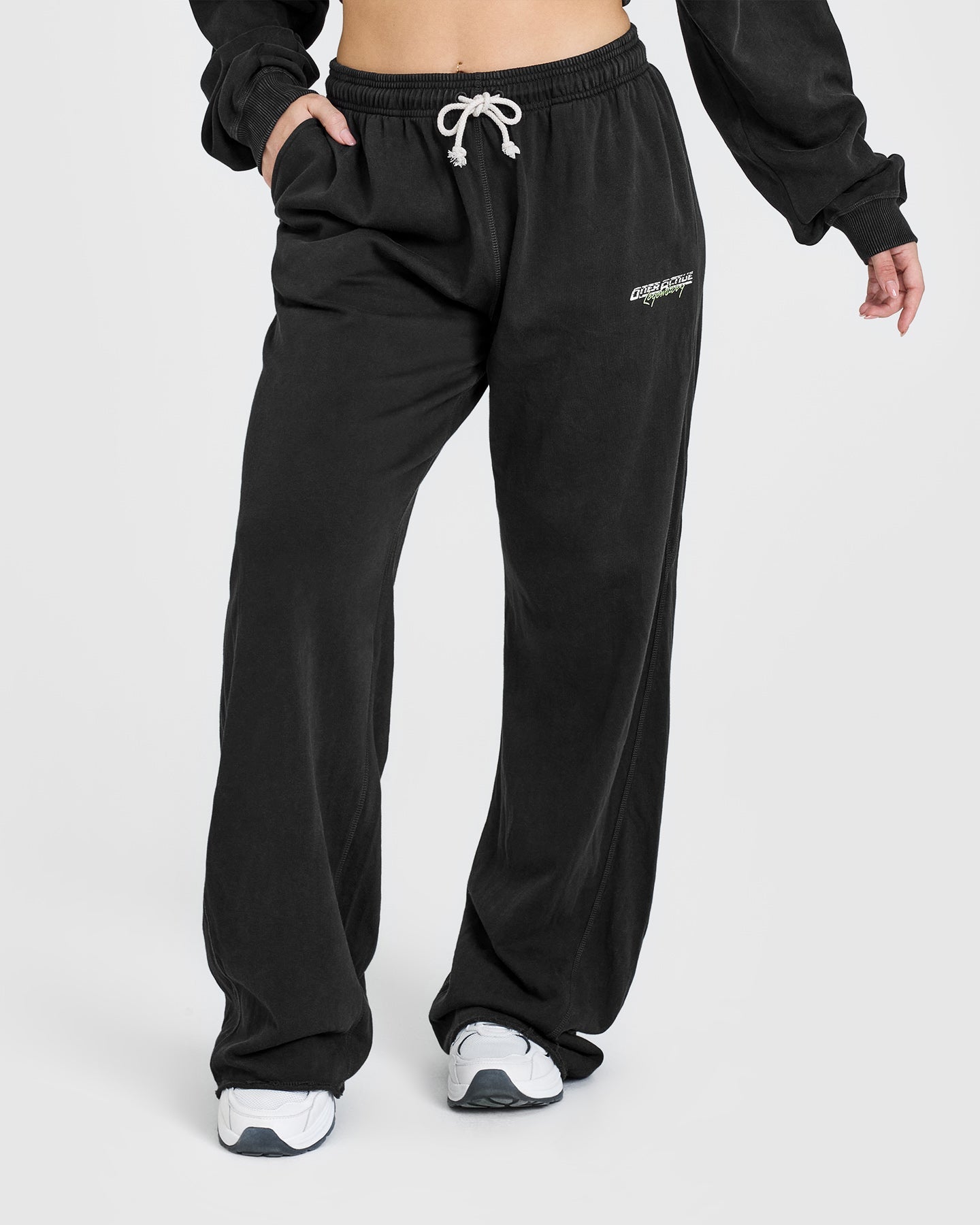 Raw Lounge Wide Leg Joggers with Graphic | Washed Black