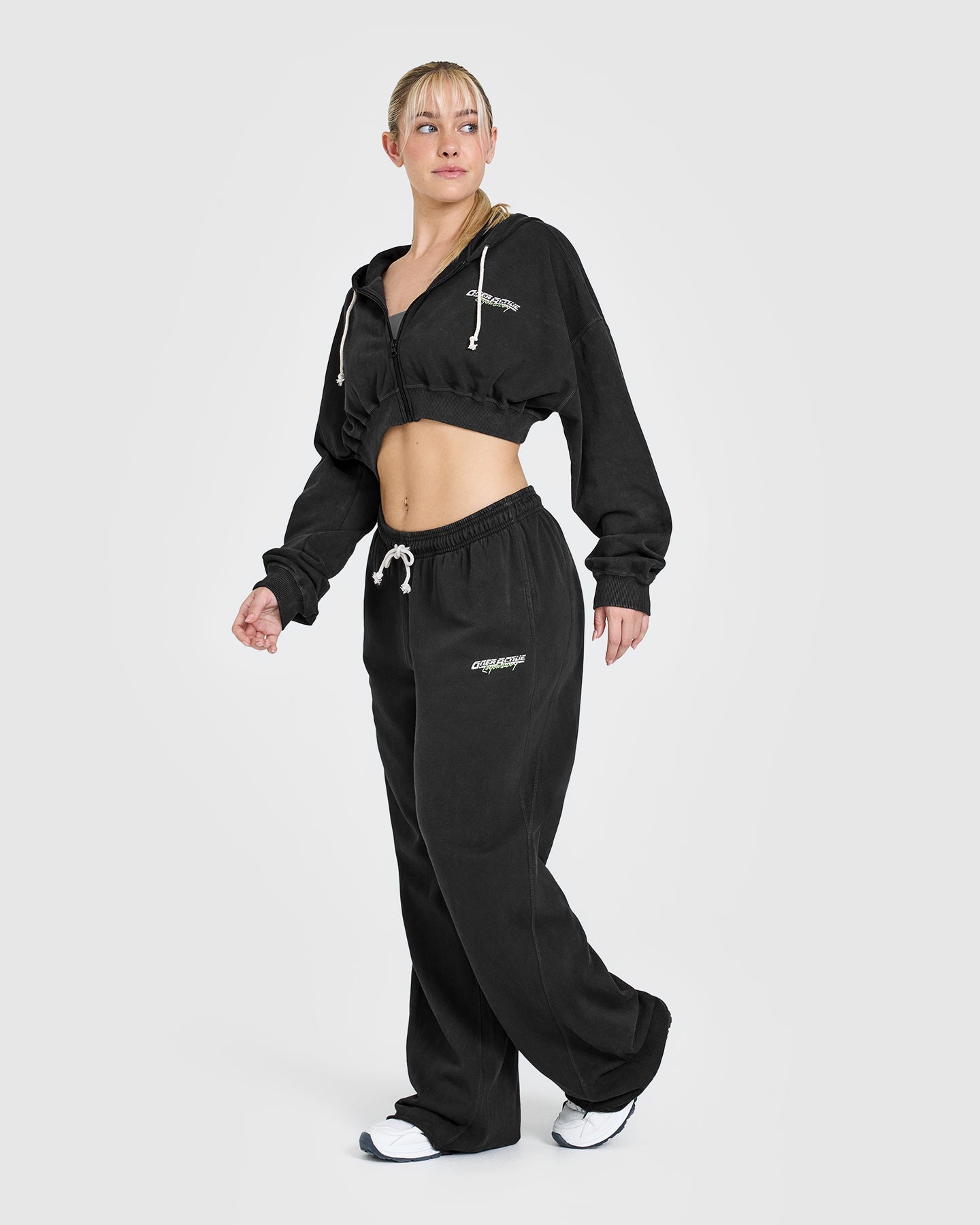 Raw Lounge Wide Leg Joggers with Graphic | Washed Black - Image 3