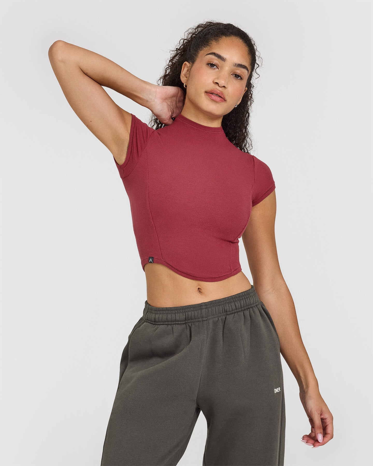 Mellow Rib Mid Mock Neck T-Shirt | Burnt Cherry