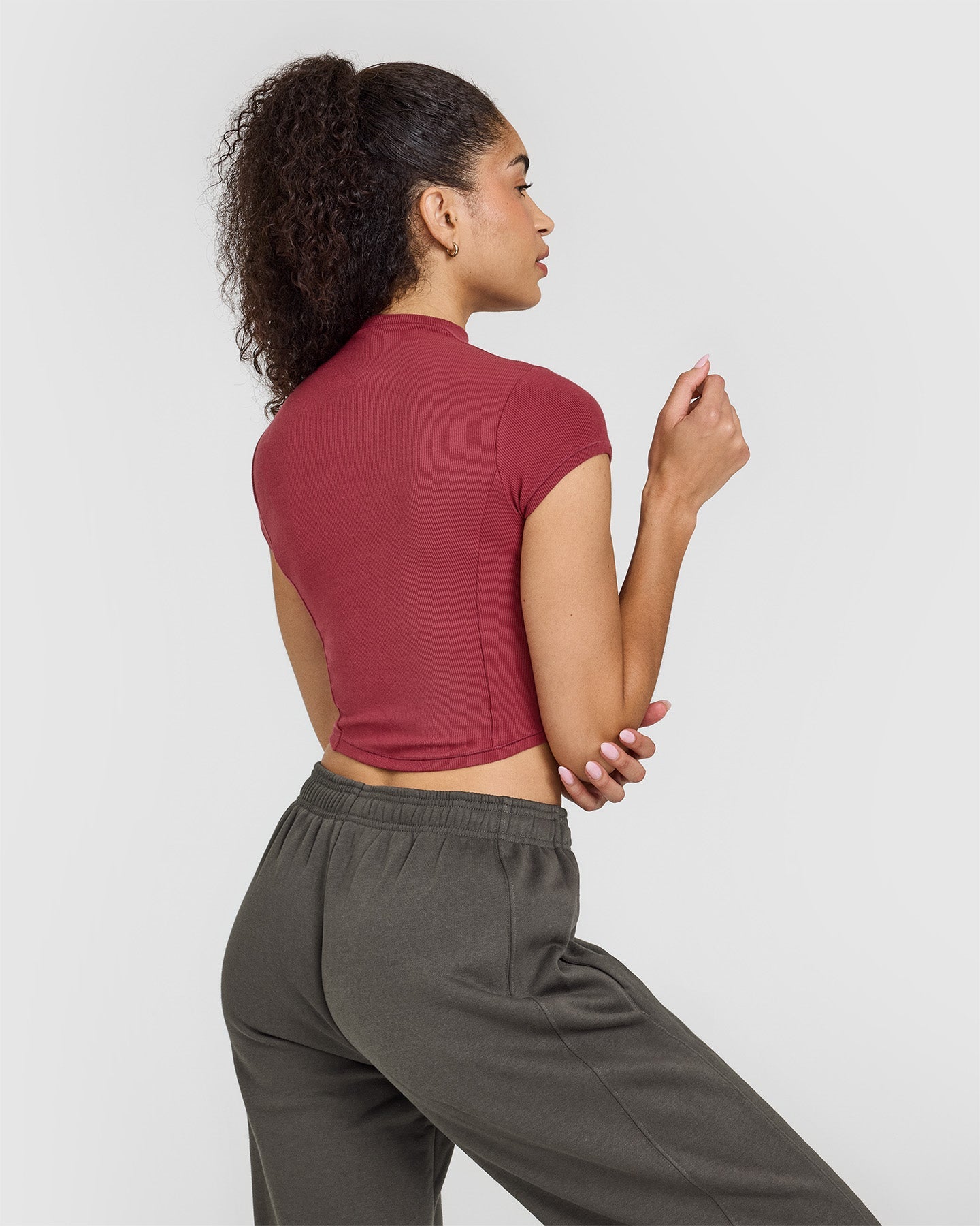 Alternative view of Mellow Rib Mid Mock Neck T-Shirt | Burnt Cherry