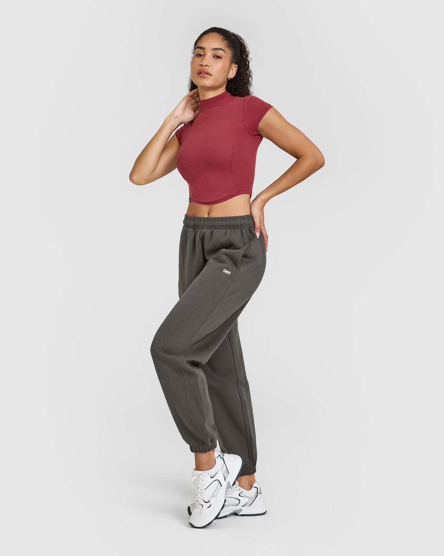 Mellow Rib Mid Mock Neck T-Shirt | Burnt Cherry - Image 3