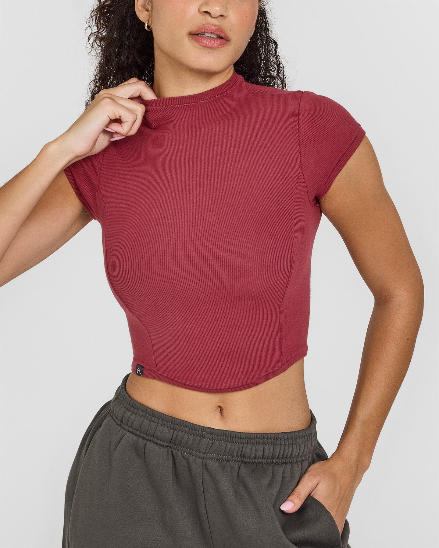 Mellow Rib Mid Mock Neck T-Shirt | Burnt Cherry - Image 4