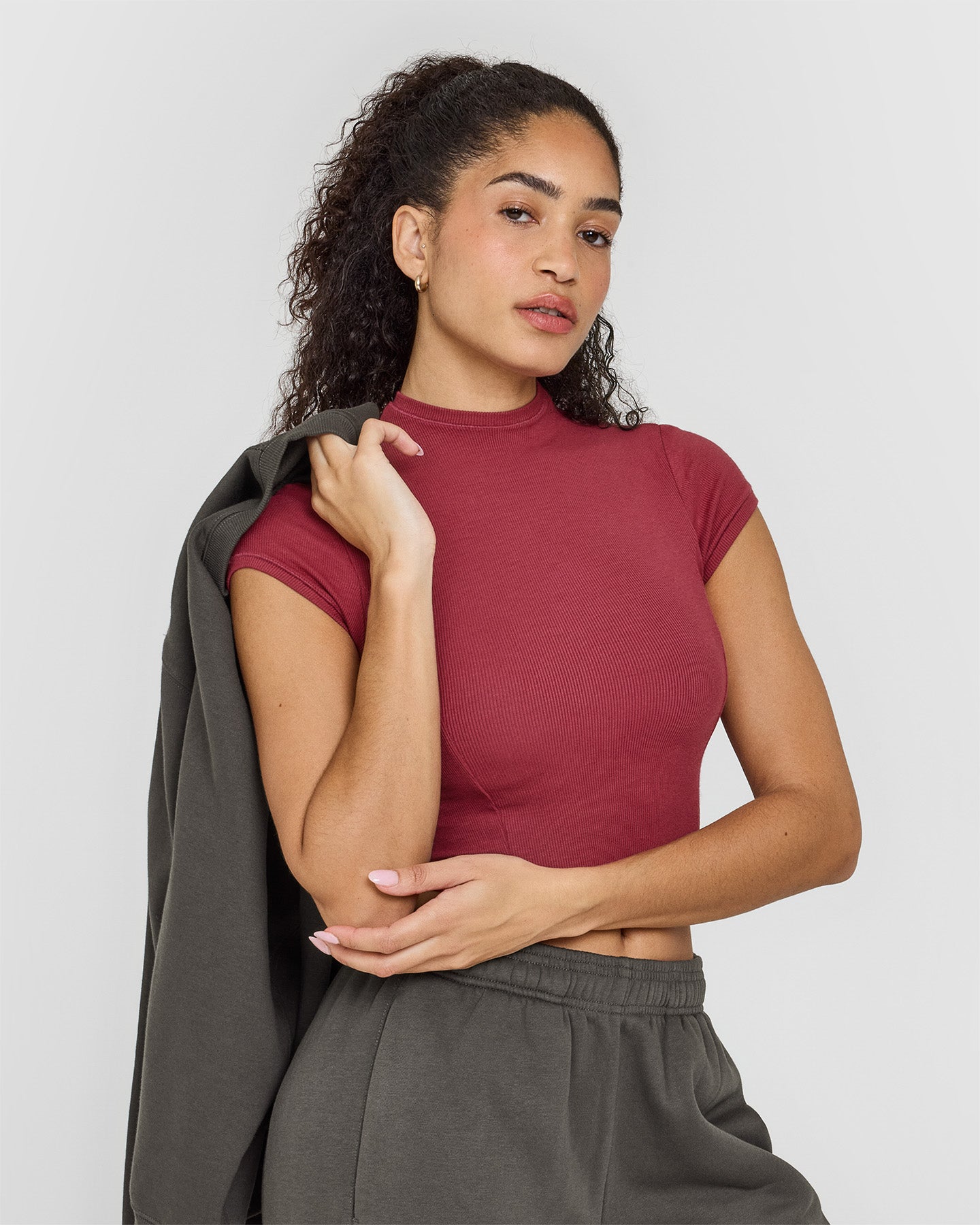 Mellow Rib Mid Mock Neck T-Shirt | Burnt Cherry - Image 6
