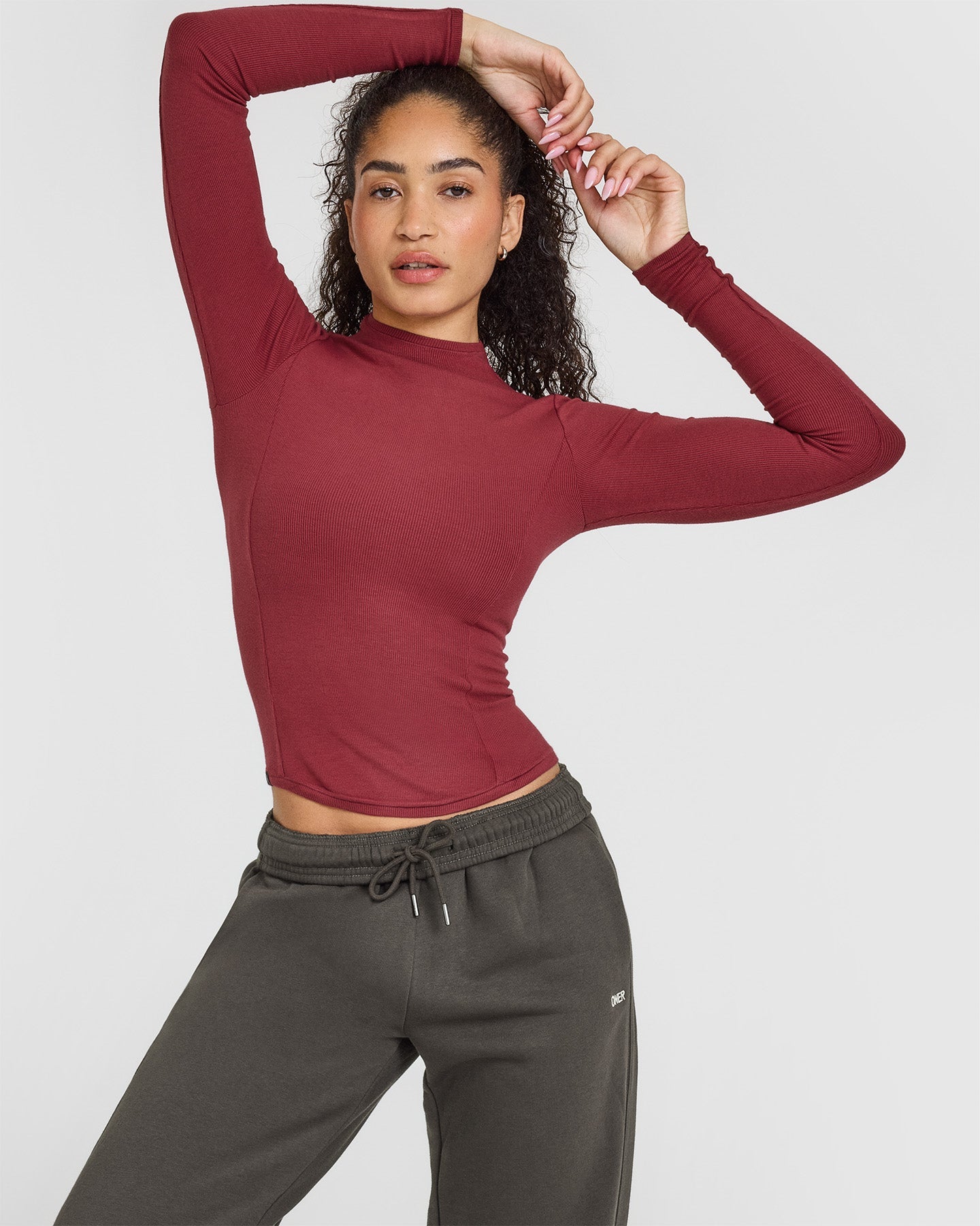 Mellow Rib Mock Neck Long Sleeve Top | Burnt Cherry