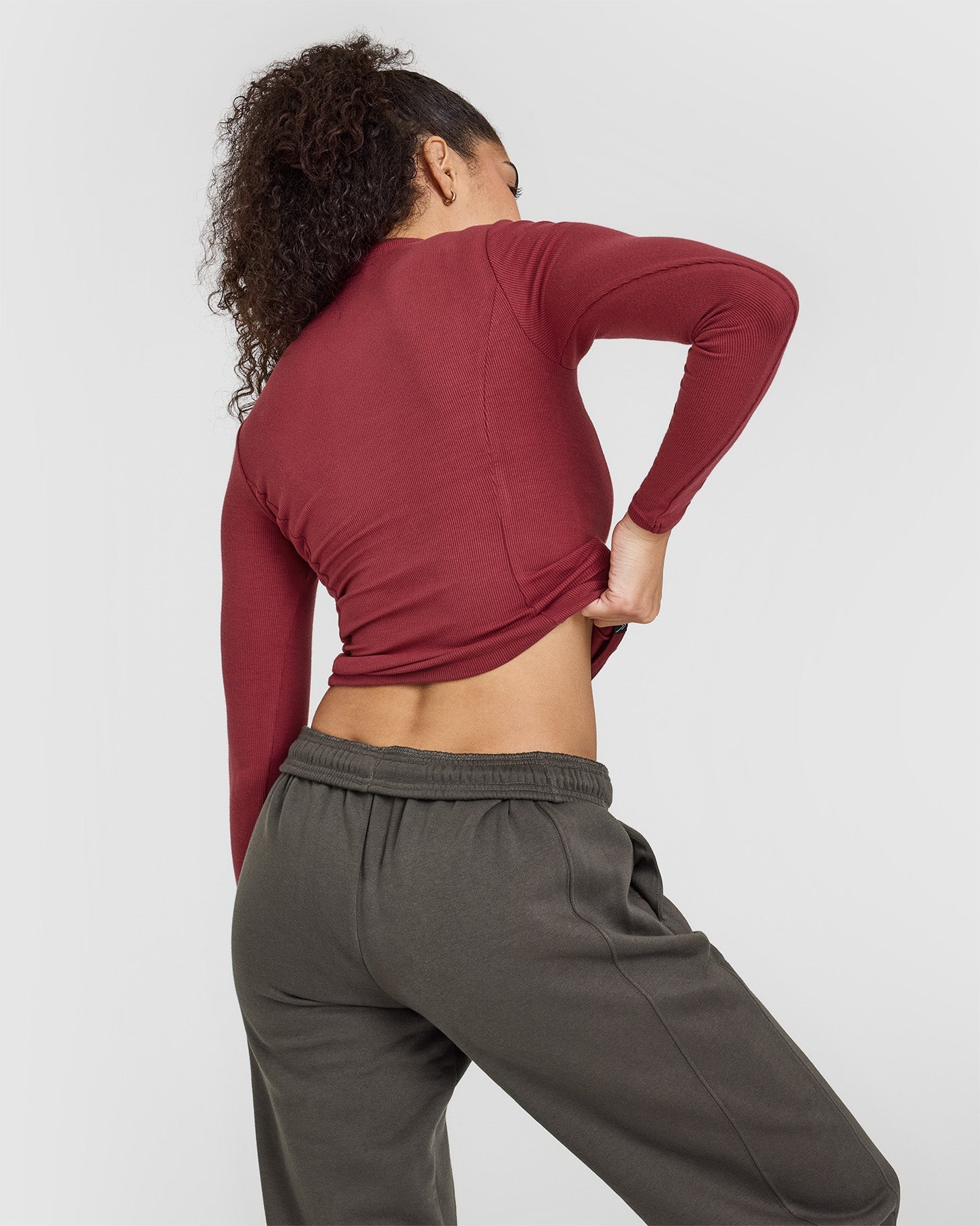 Alternative view of Mellow Rib Mock Neck Long Sleeve Top | Burnt Cherry
