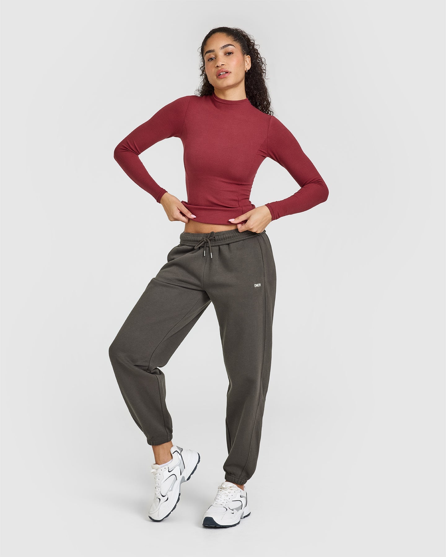 Mellow Rib Mock Neck Long Sleeve Top | Burnt Cherry - Image 3