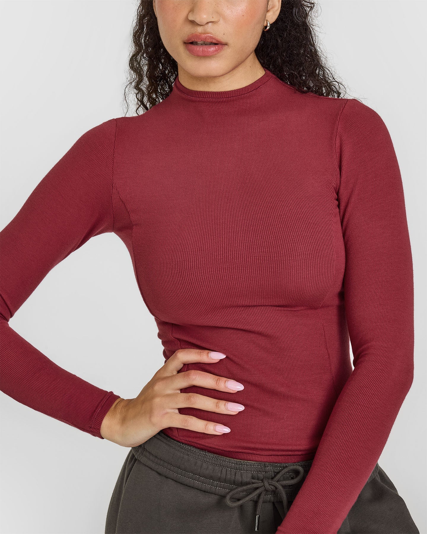 Mellow Rib Mock Neck Long Sleeve Top | Burnt Cherry - Image 4
