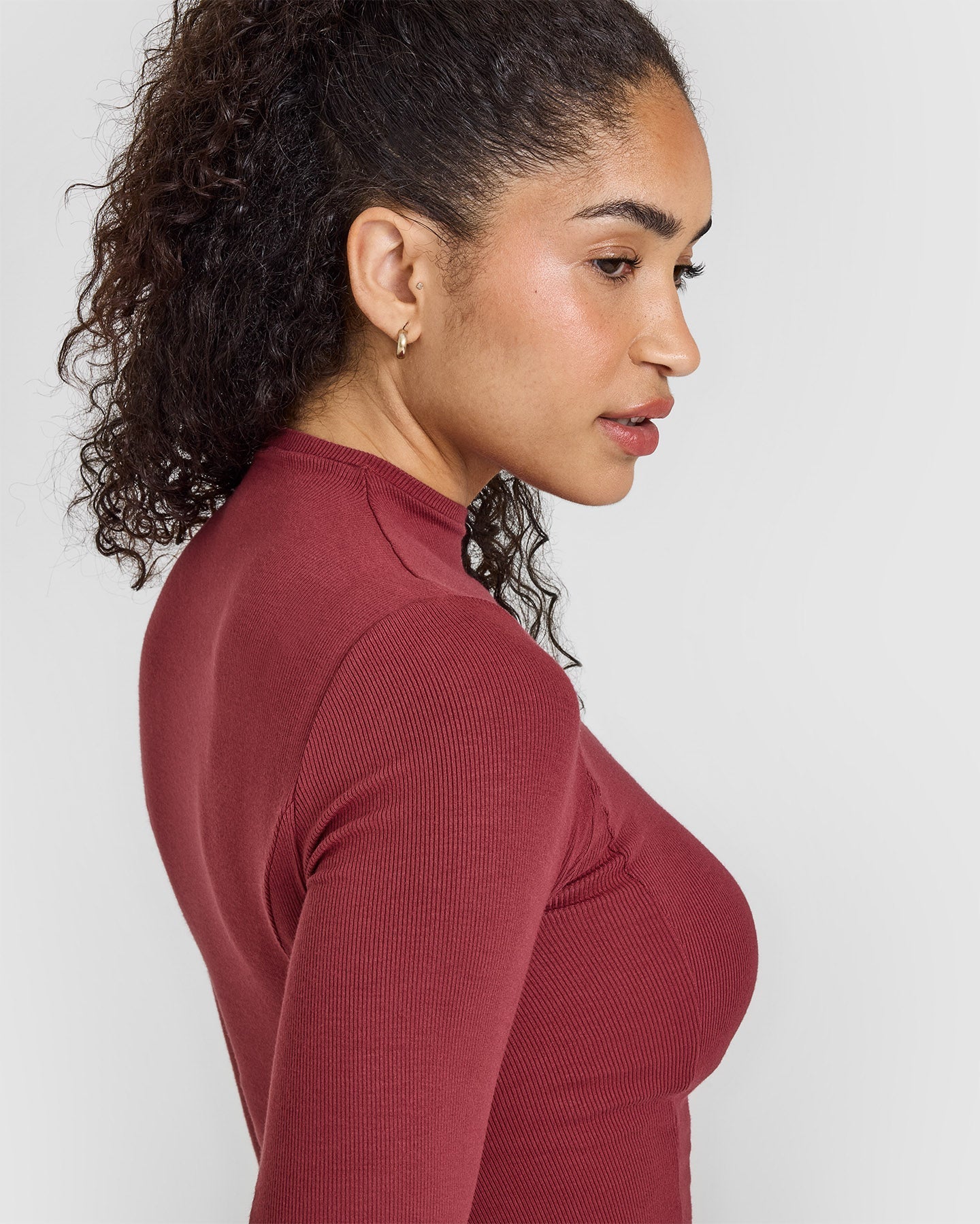 Mellow Rib Mock Neck Long Sleeve Top | Burnt Cherry - Image 5