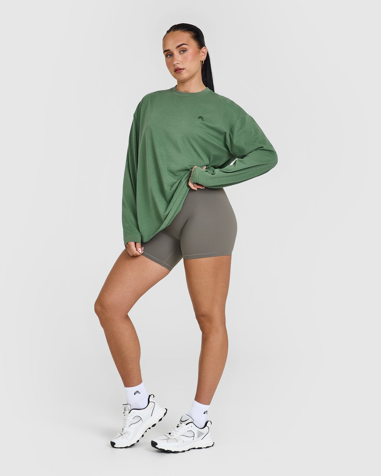 Classic Oversized Lightweight Long Sleeve Top | Washed Forest Green - Image 3
