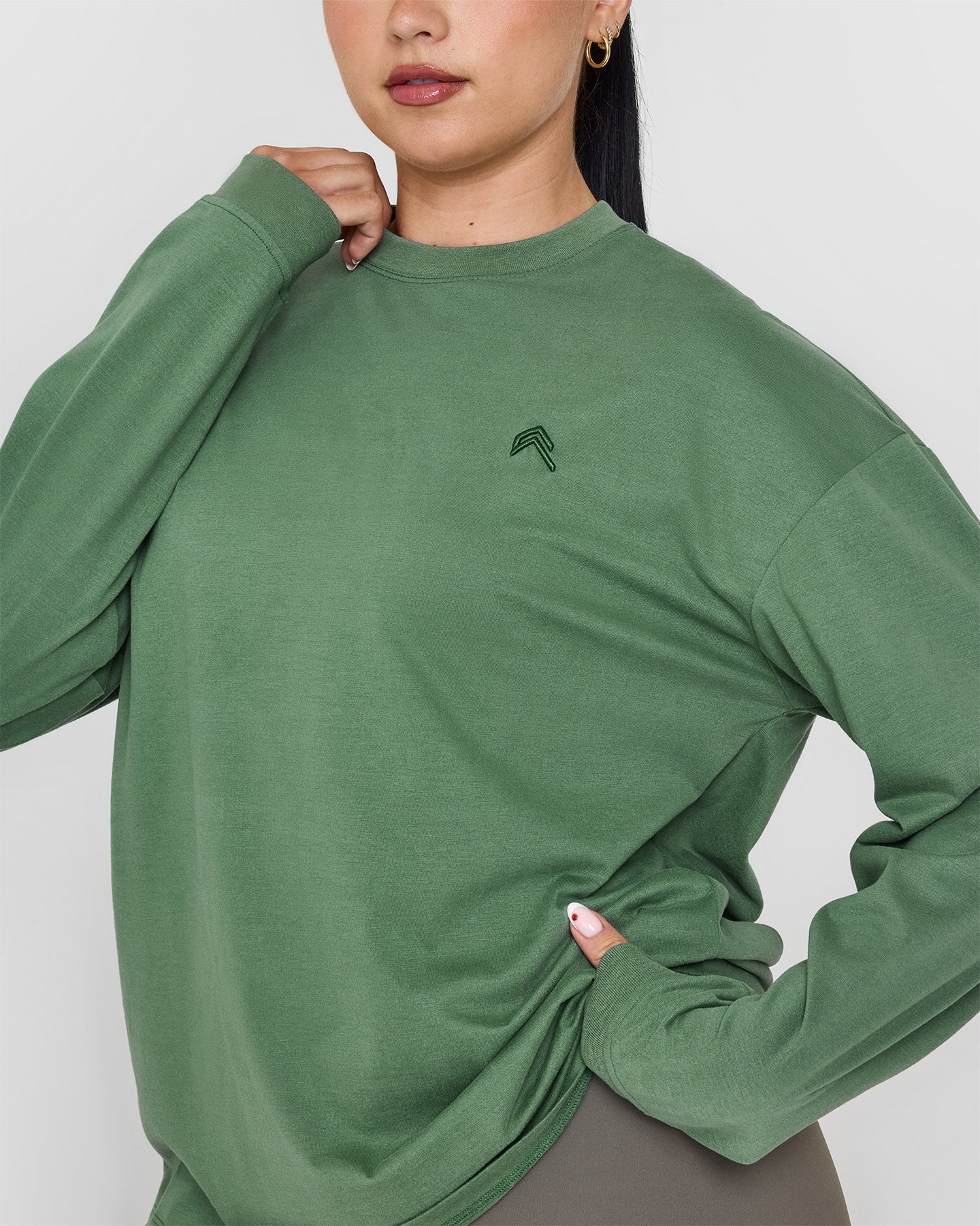Classic Oversized Lightweight Long Sleeve Top | Washed Forest Green - Image 6