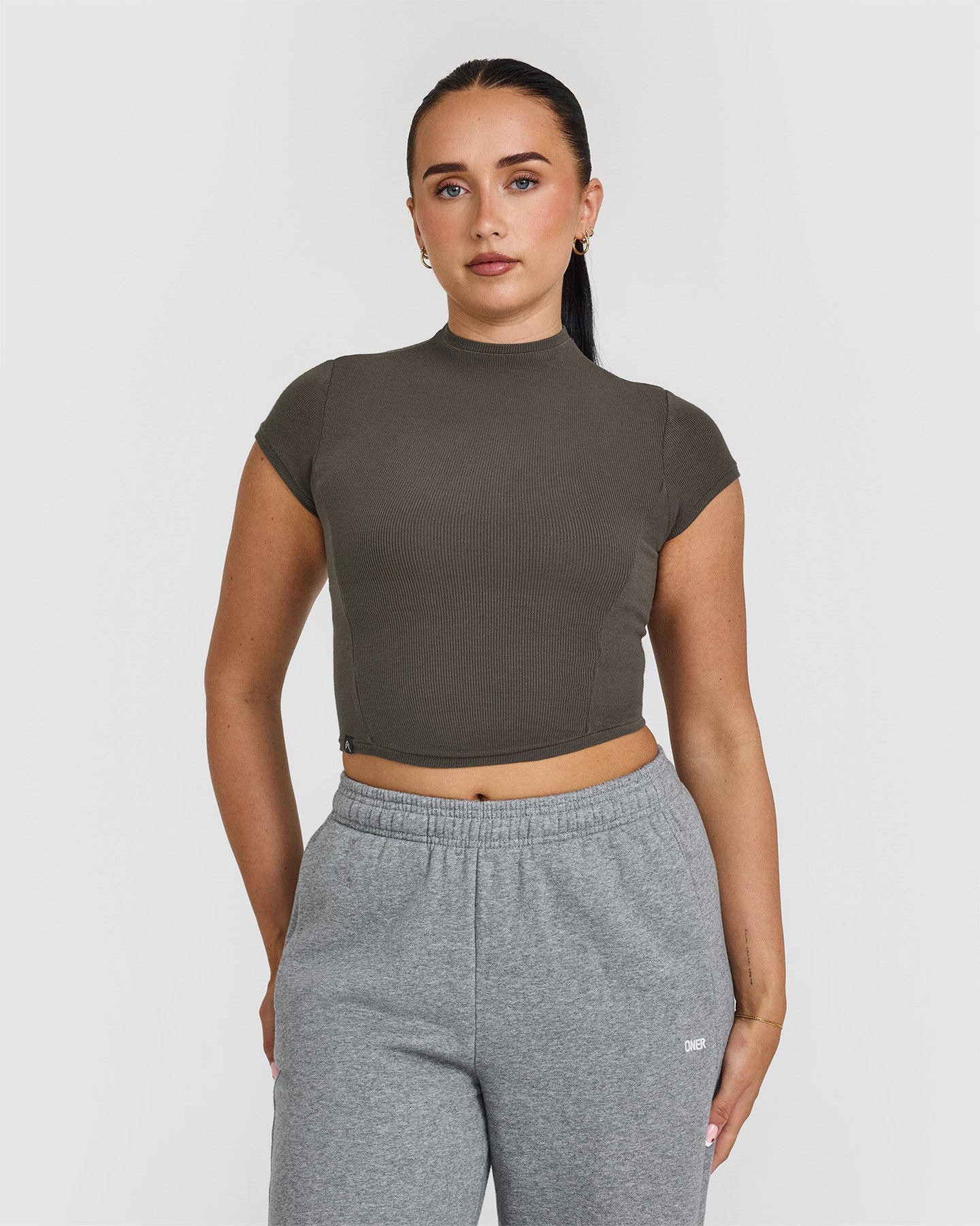 Mellow Rib Mid Mock Neck T-Shirt | Deep Taupe