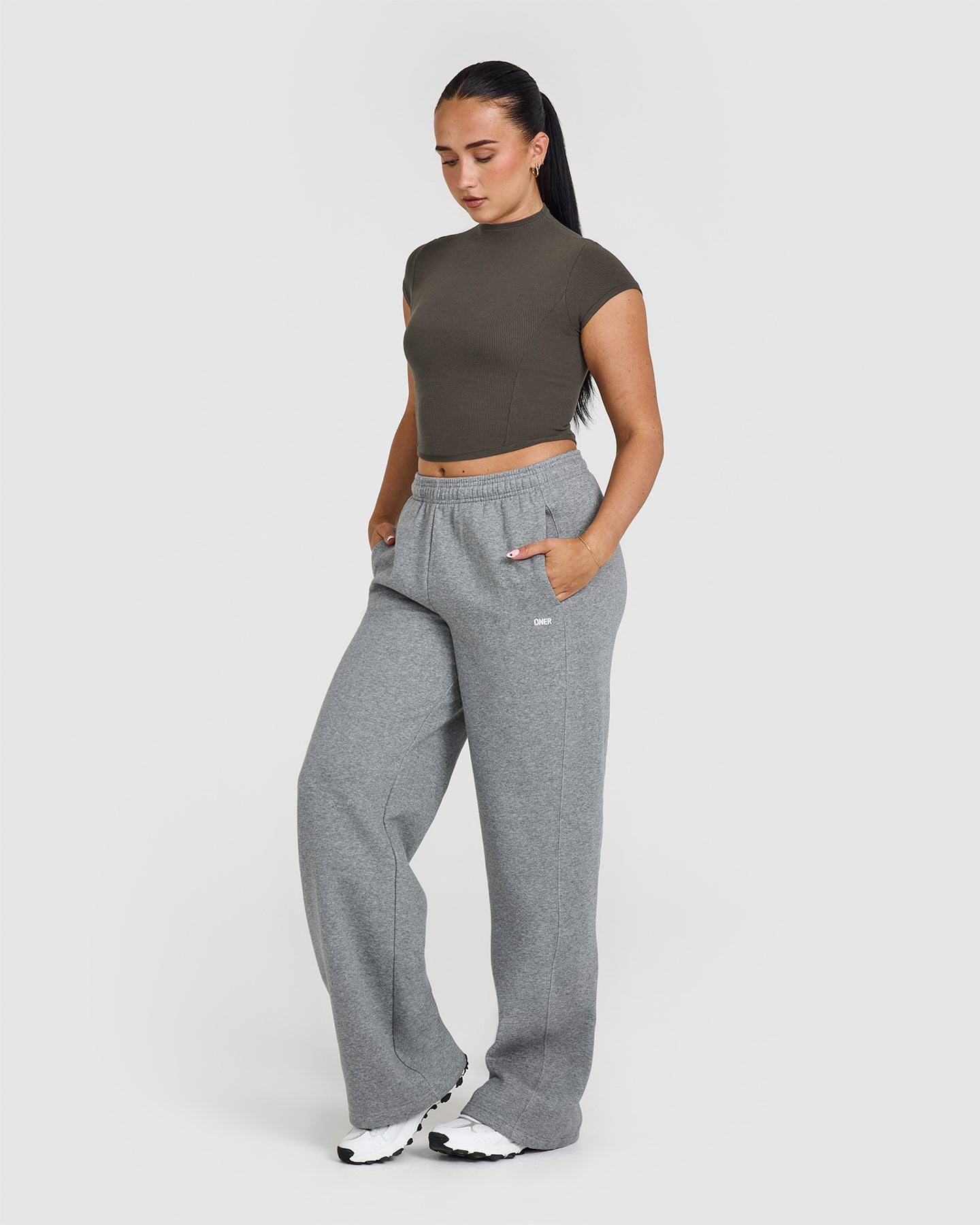 Mellow Rib Mid Mock Neck T-Shirt | Deep Taupe - Image 3