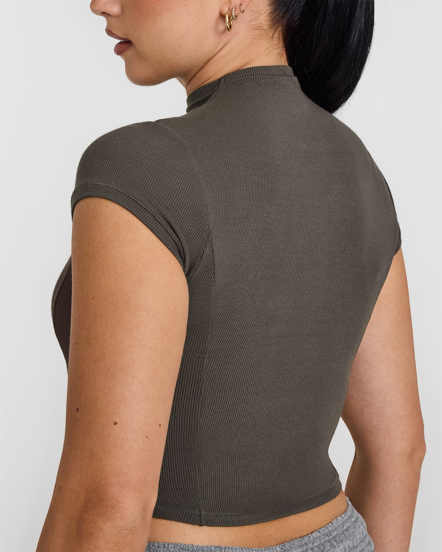 Mellow Rib Mid Mock Neck T-Shirt | Deep Taupe - Image 5
