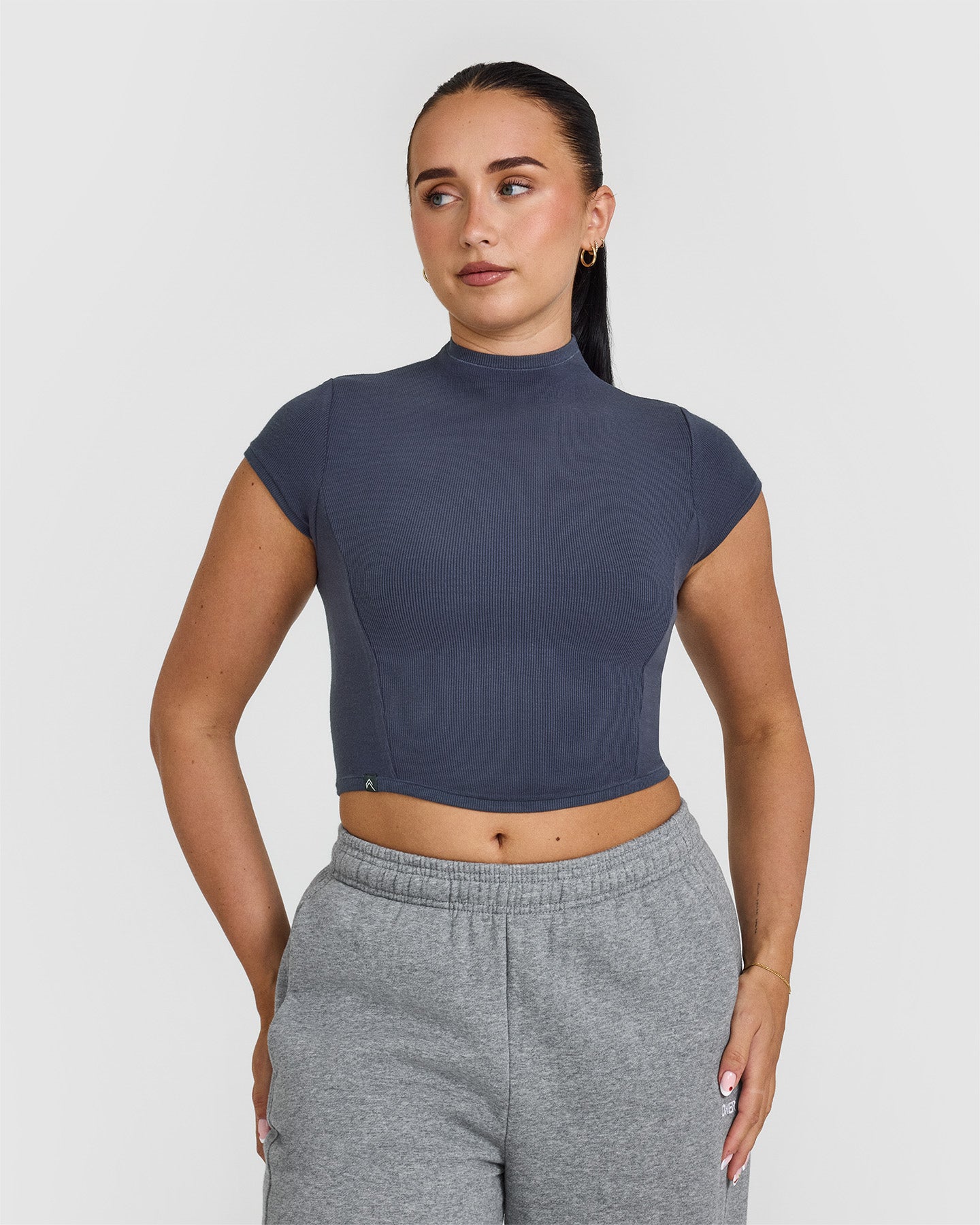 Mellow Rib Mid Mock Neck T-Shirt | True Blue