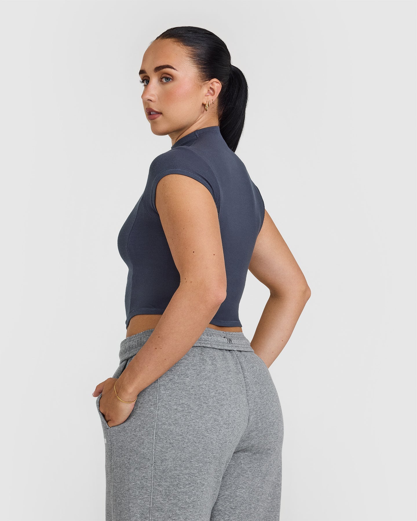 Alternative view of Mellow Rib Mid Mock Neck T-Shirt | True Blue