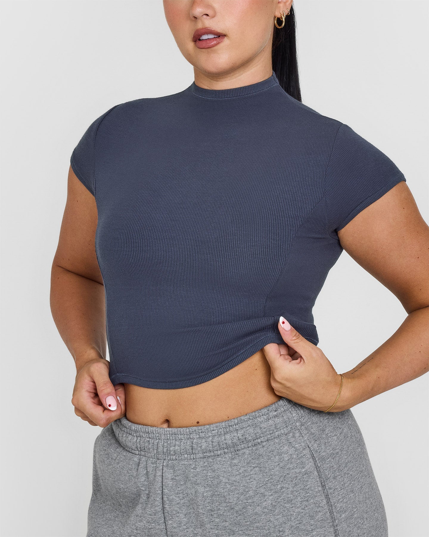 Mellow Rib Mid Mock Neck T-Shirt | True Blue - Image 4