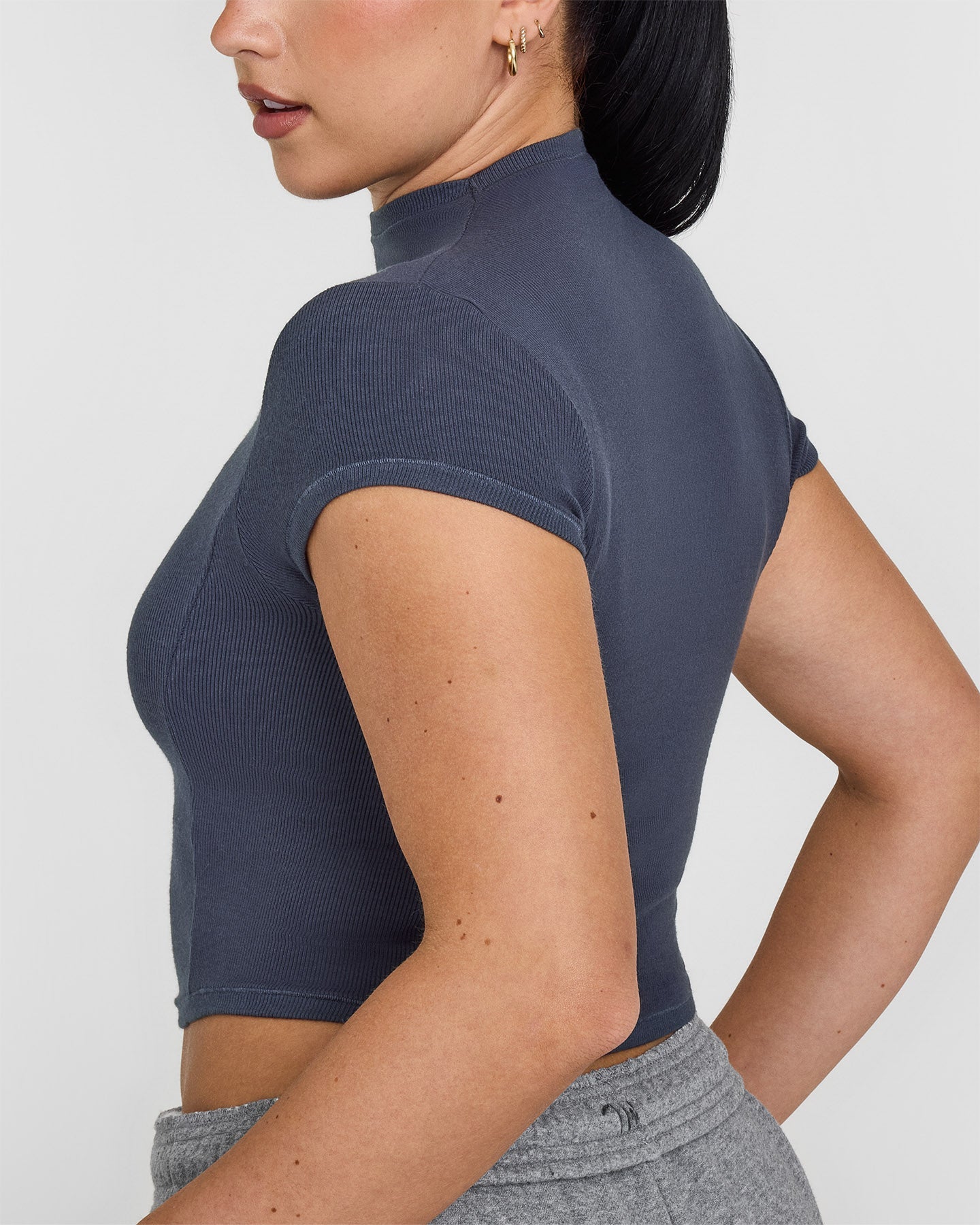 Mellow Rib Mid Mock Neck T-Shirt | True Blue - Image 5