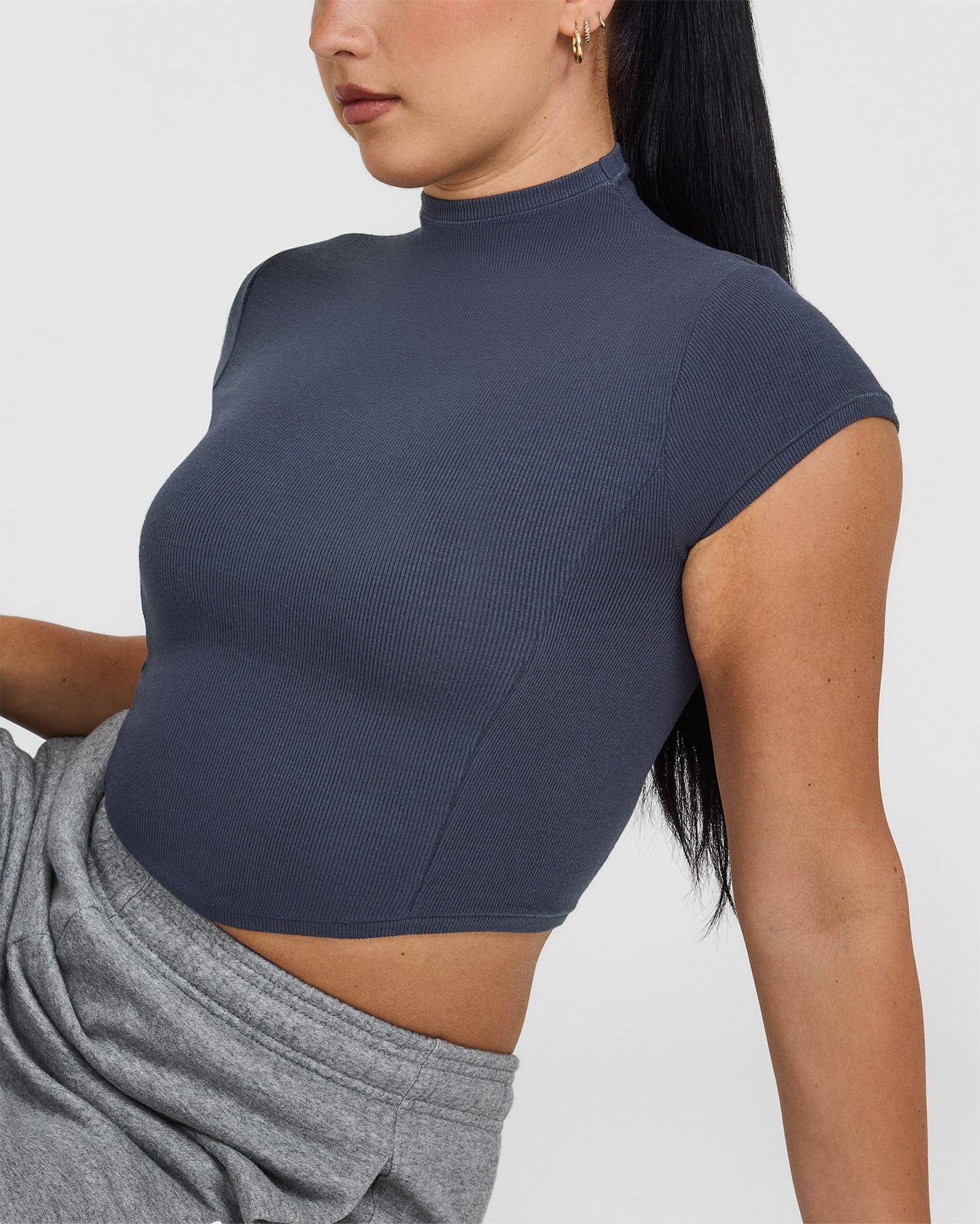 Mellow Rib Mid Mock Neck T-Shirt | True Blue - Image 6
