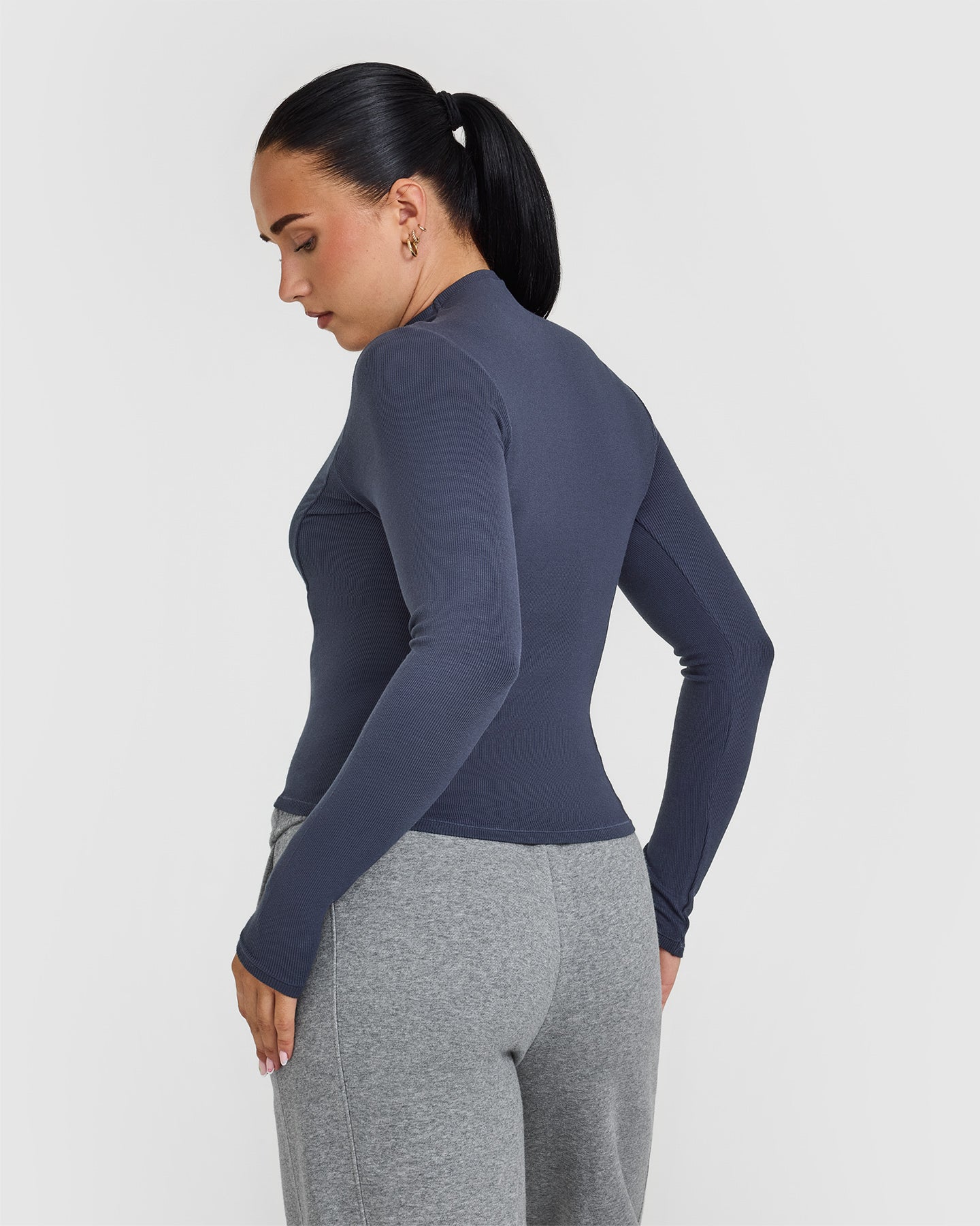 Alternative view of Mellow Rib Mock Neck Long Sleeve Top | True Blue