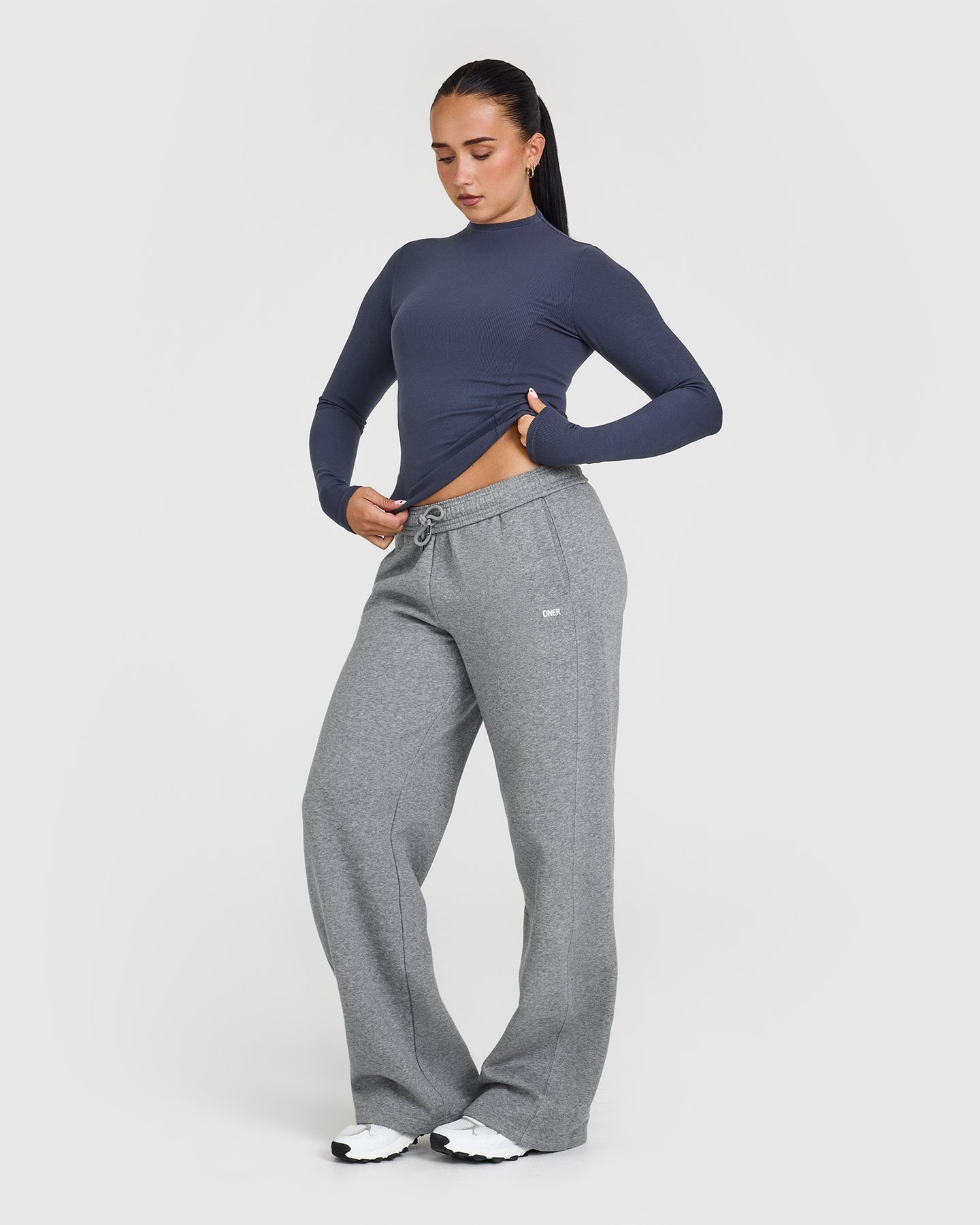 Mellow Rib Mock Neck Long Sleeve Top | True Blue - Image 3