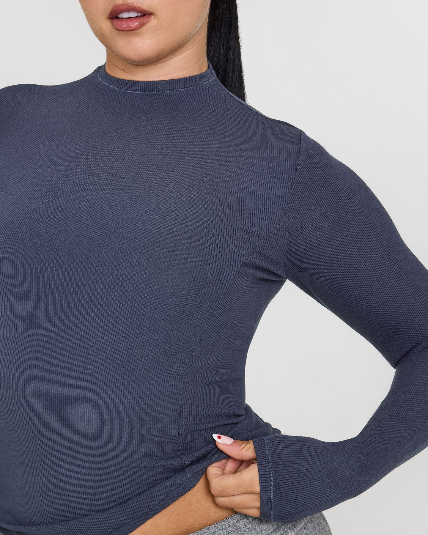 Mellow Rib Mock Neck Long Sleeve Top | True Blue - Image 4