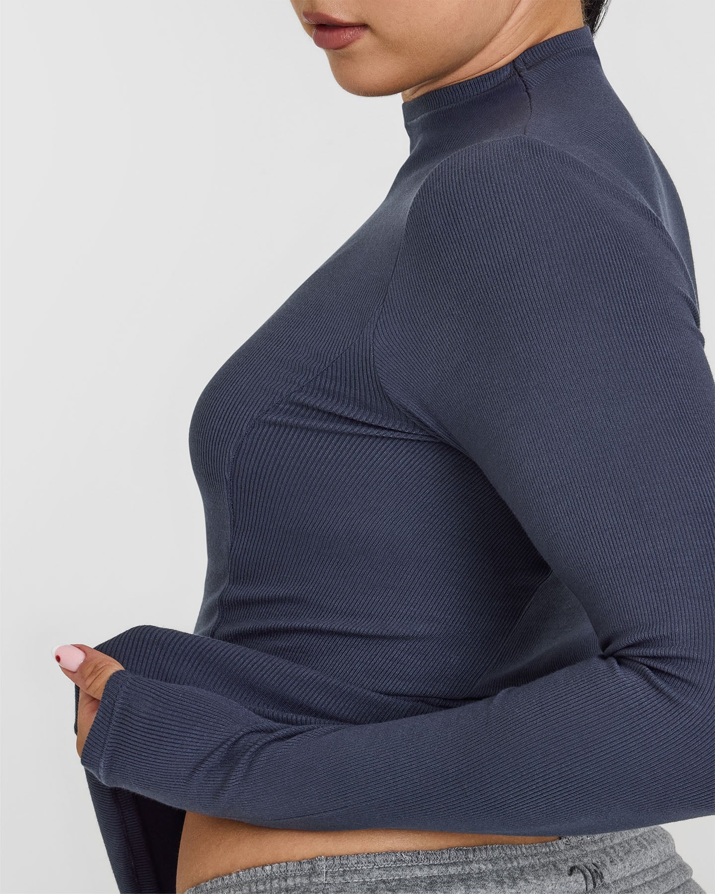 Mellow Rib Mock Neck Long Sleeve Top | True Blue - Image 5