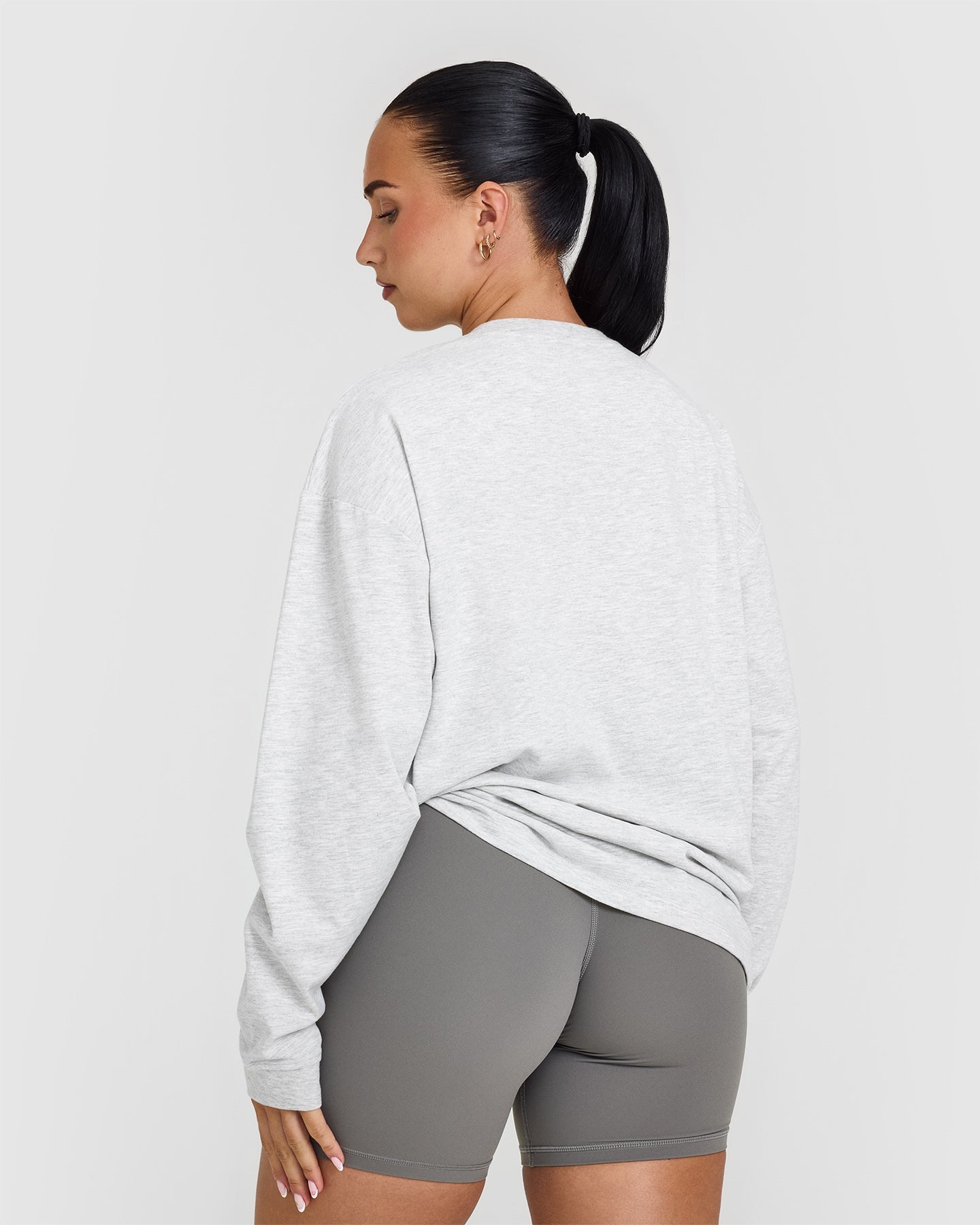 Alternative view of Classic Oversized Lightweight Long Sleeve Top | Light Grey Marl