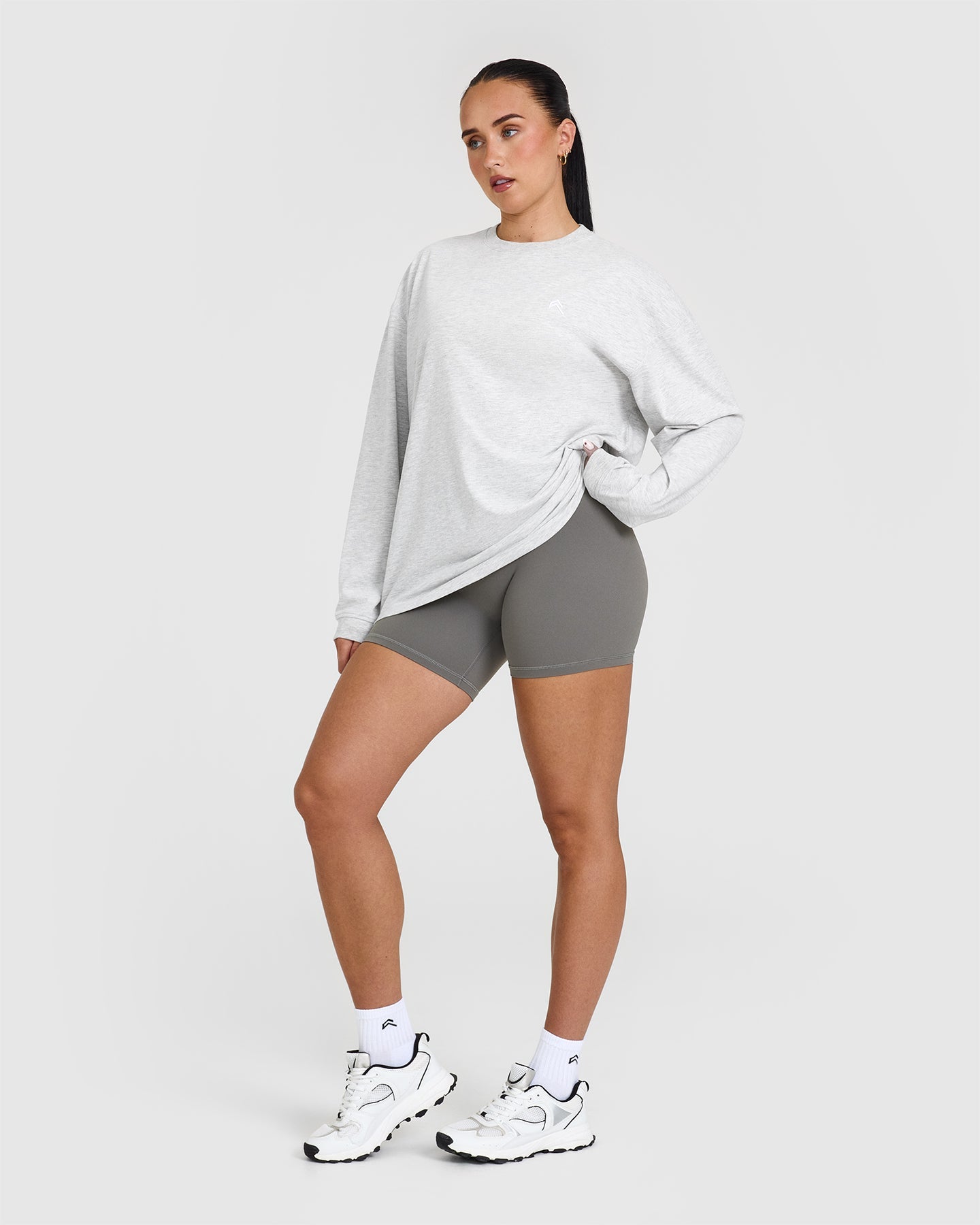 Classic Oversized Lightweight Long Sleeve Top | Light Grey Marl - Image 3