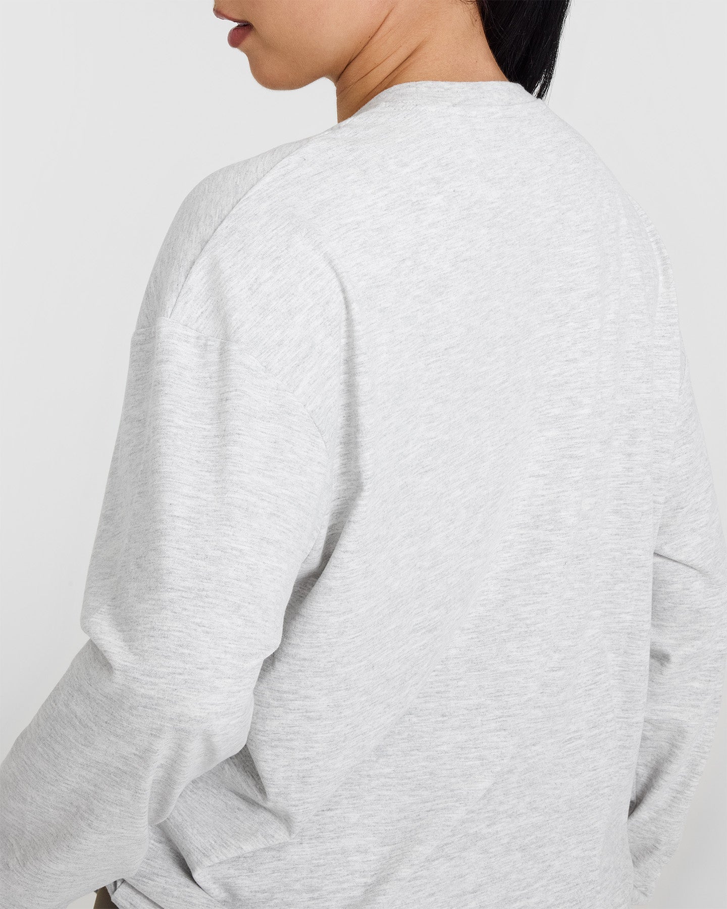 Classic Oversized Lightweight Long Sleeve Top | Light Grey Marl - Image 5