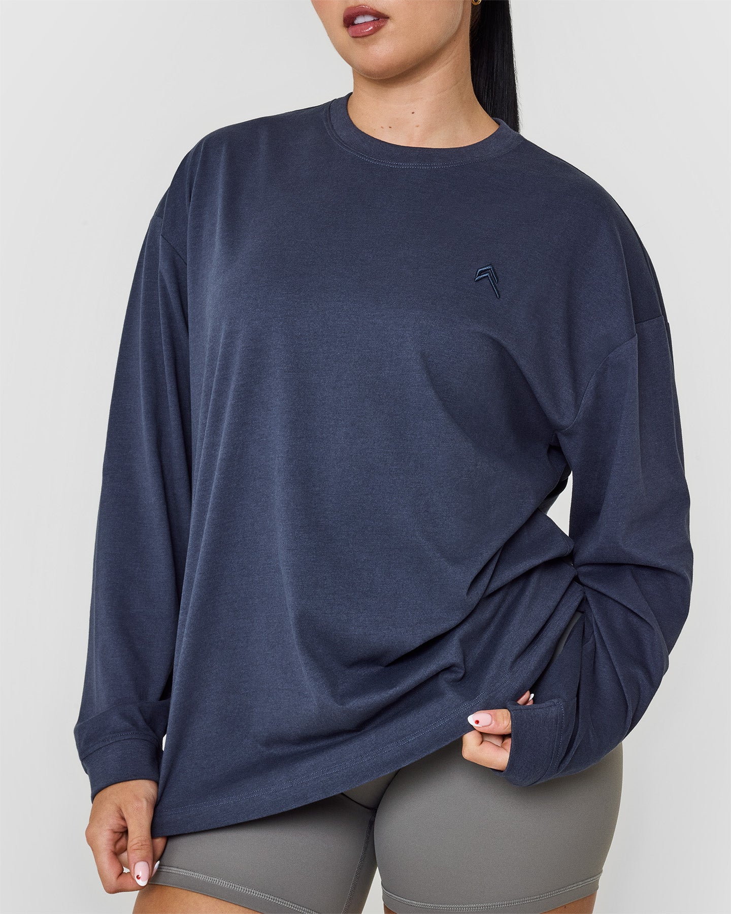 Classic Oversized Lightweight Long Sleeve Top | True Blue - Image 4