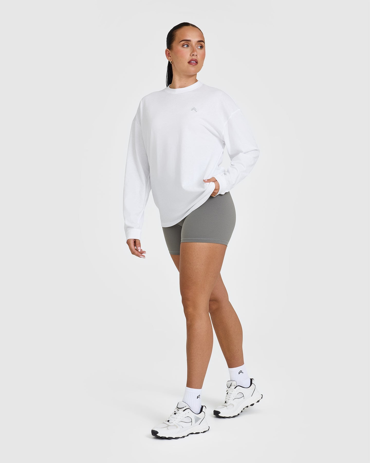Classic Oversized Lightweight Long Sleeve Top | White - Image 3