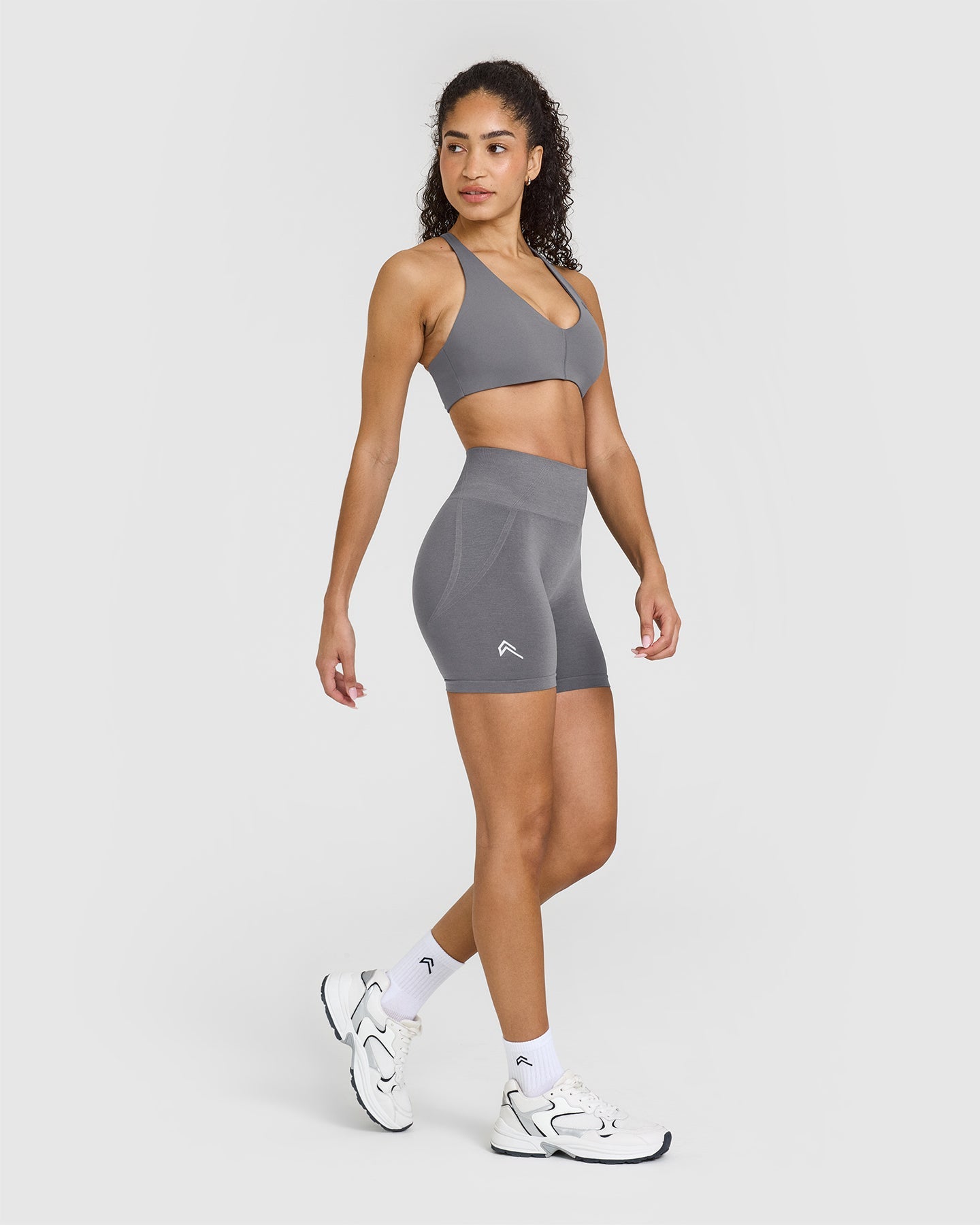 EffortlessLift Seamless Shorts with White Logo | Ash Grey - Image 3