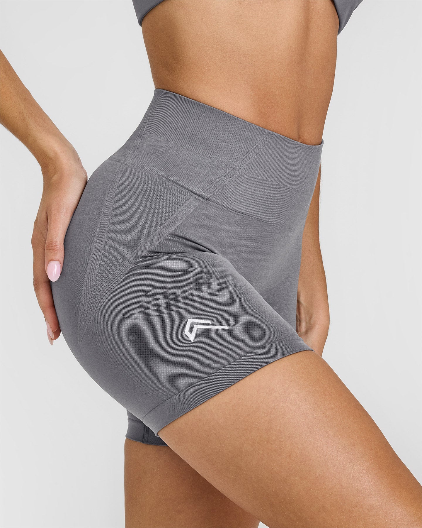 EffortlessLift Seamless Shorts with White Logo | Ash Grey - Image 4