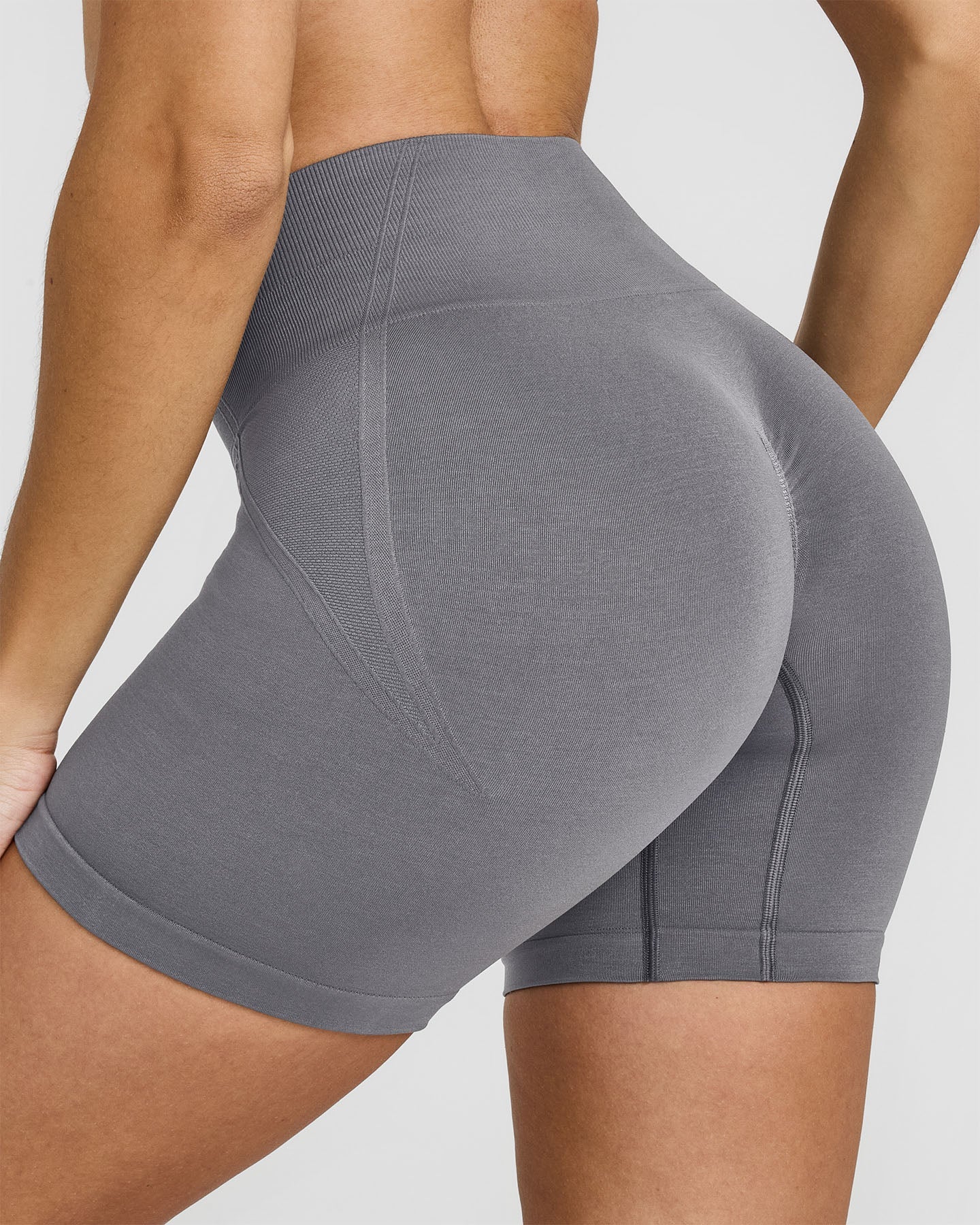 EffortlessLift Seamless Shorts with White Logo | Ash Grey - Image 5