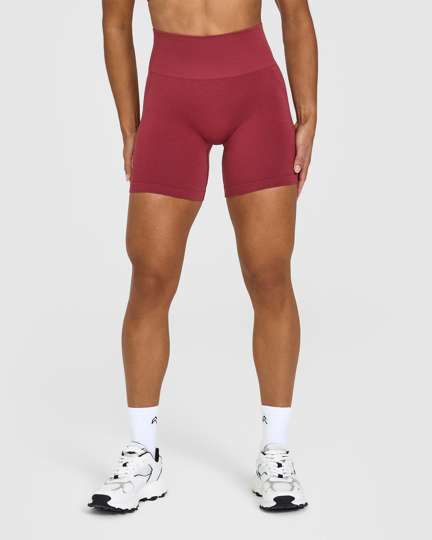 EffortlessLift Seamless Shorts with White Logo | Burnt Cherry