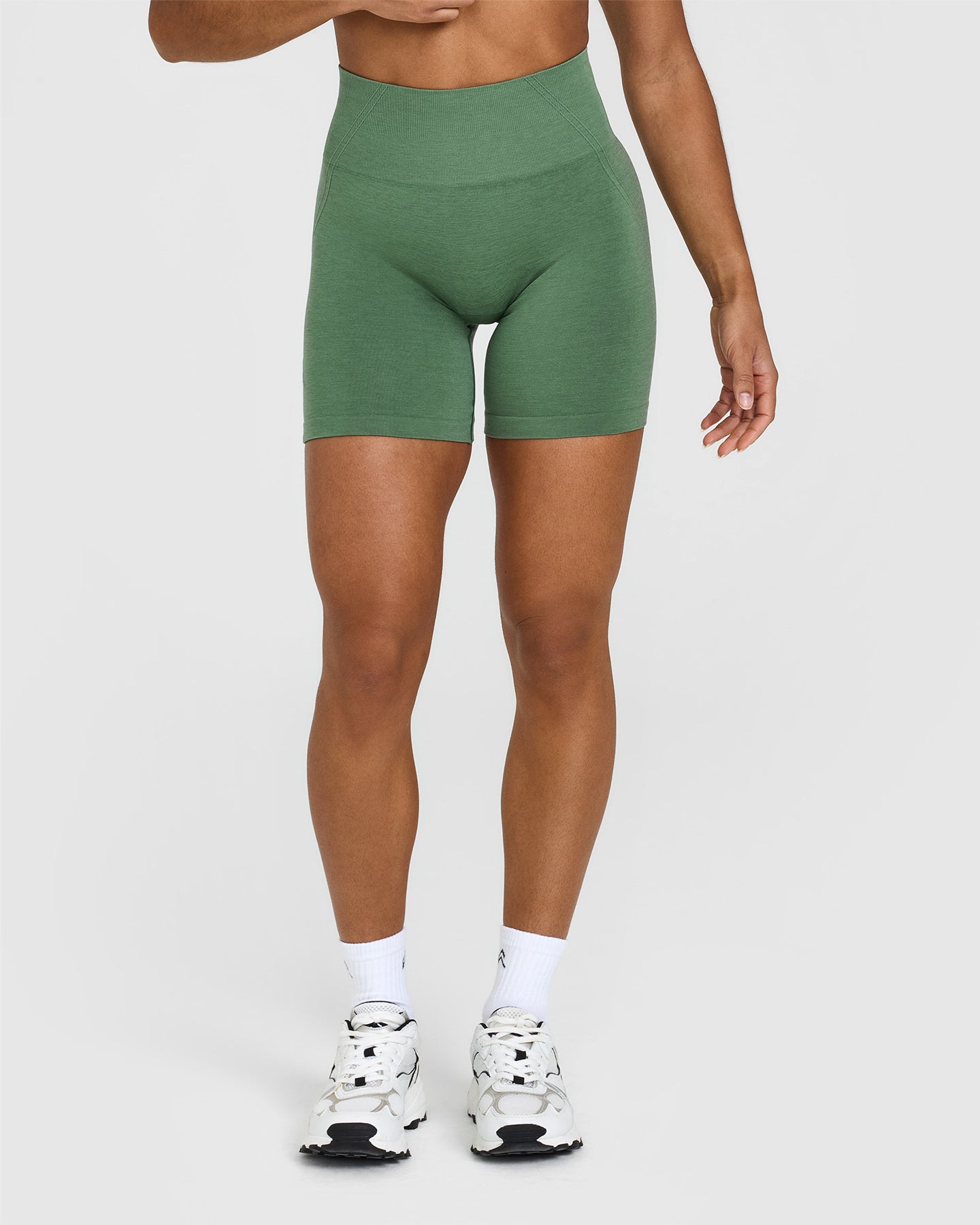 EffortlessLift Seamless Shorts with White Logo | Forest Green
