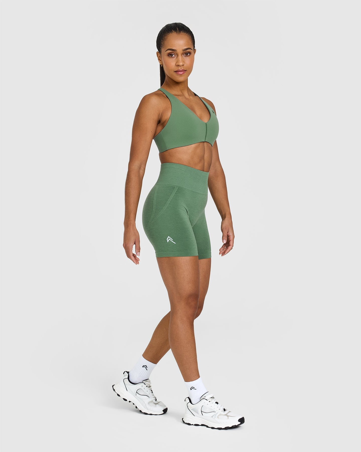 EffortlessLift Seamless Shorts with White Logo | Forest Green - Image 3