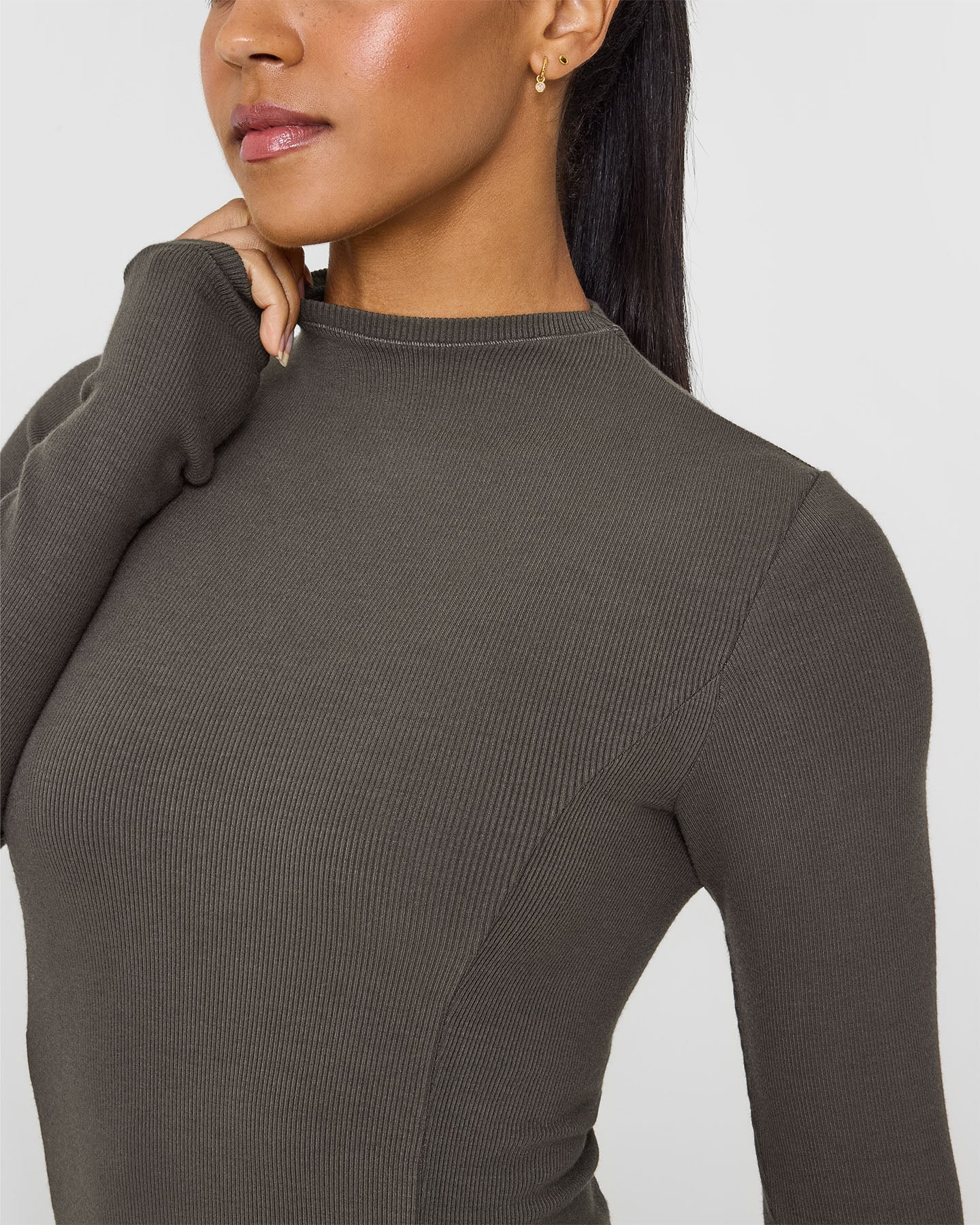 Mellow Rib Mock Neck Long Sleeve Top | Deep Taupe - Image 4