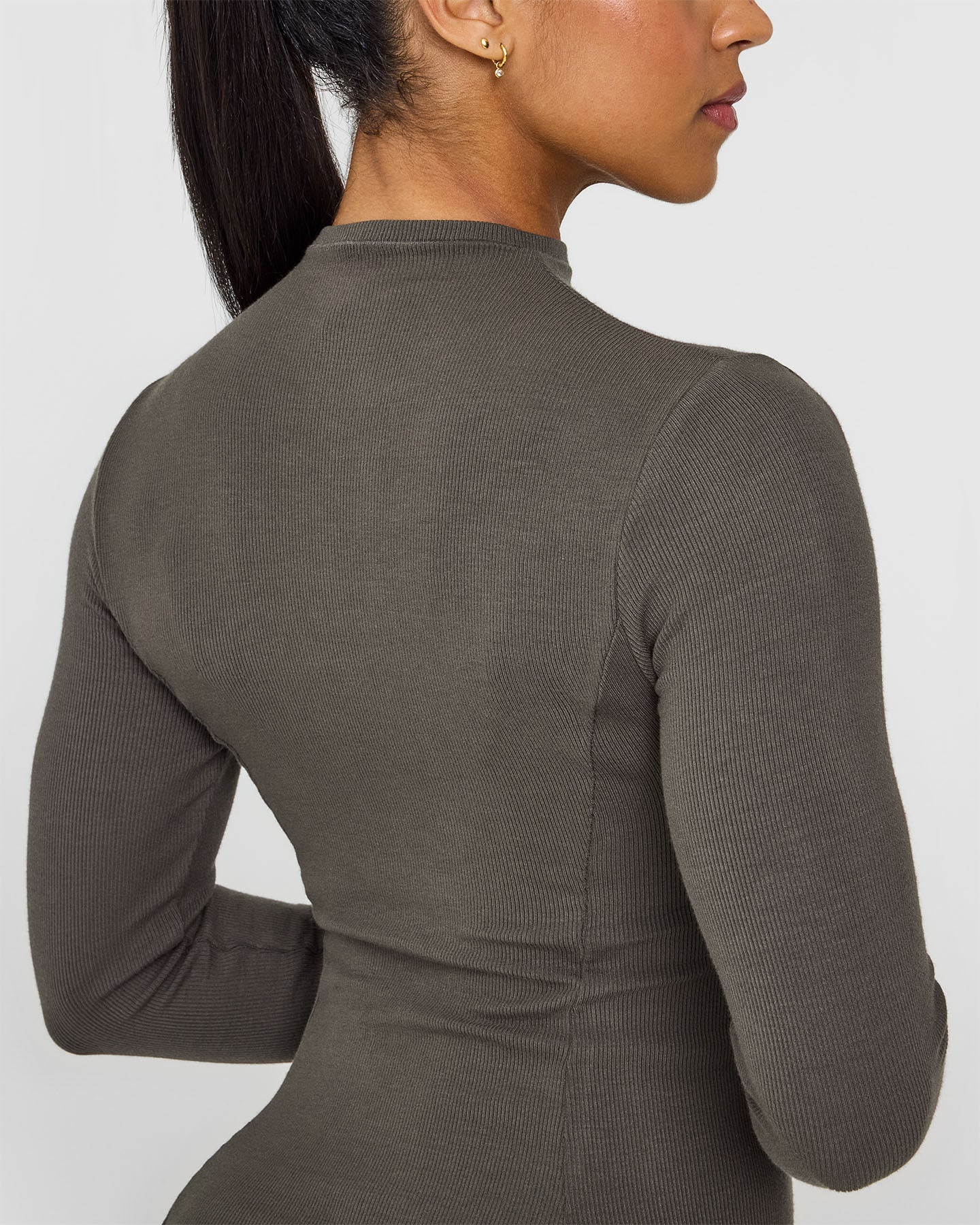 Mellow Rib Mock Neck Long Sleeve Top | Deep Taupe - Image 5