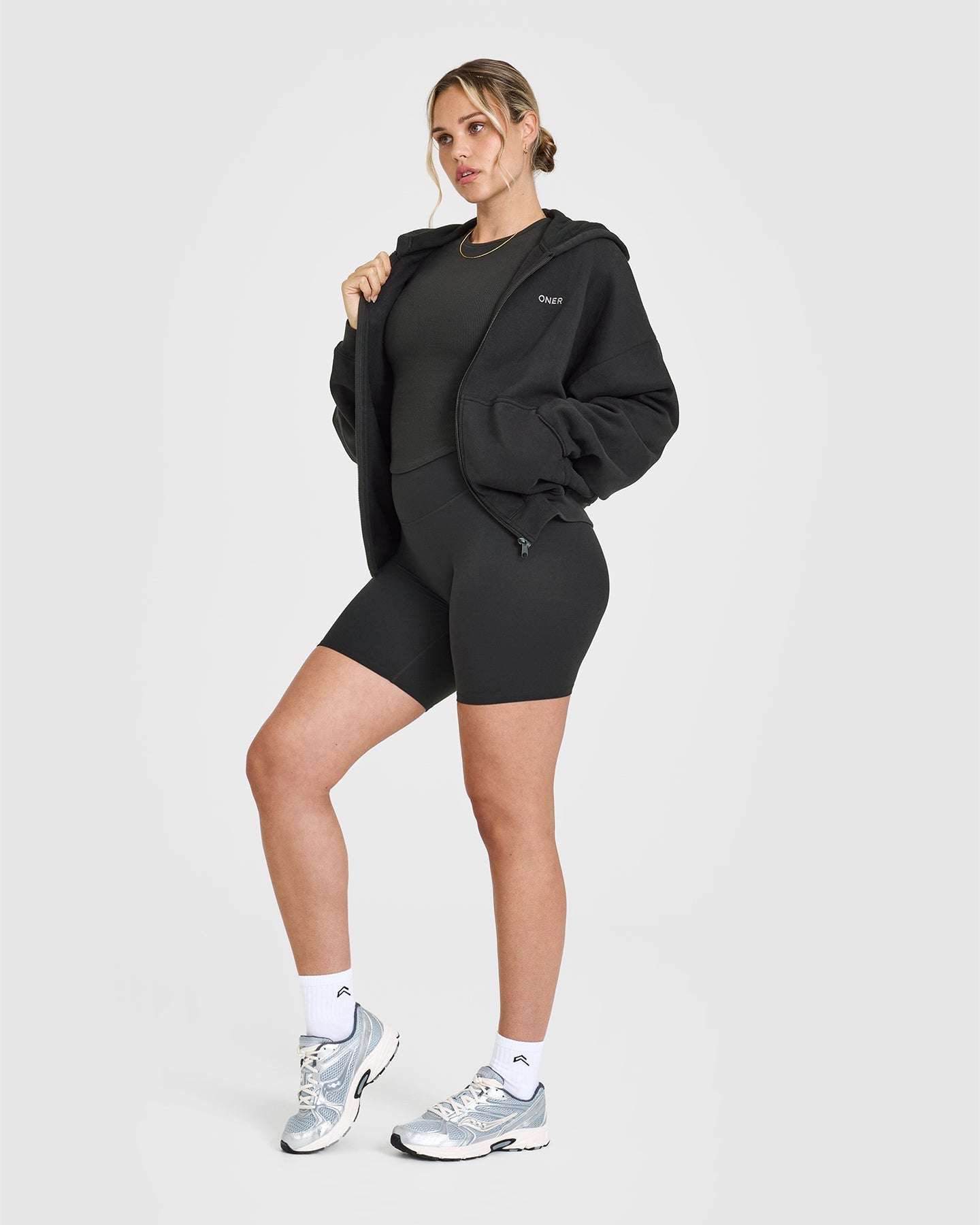 Mid Weight Zip Through Hoodie | Soft Black - Image 3