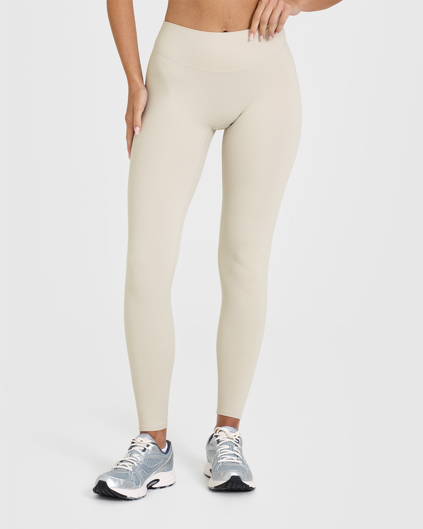 Alternative view of SoftMotion Leggings with White Logo | Sand