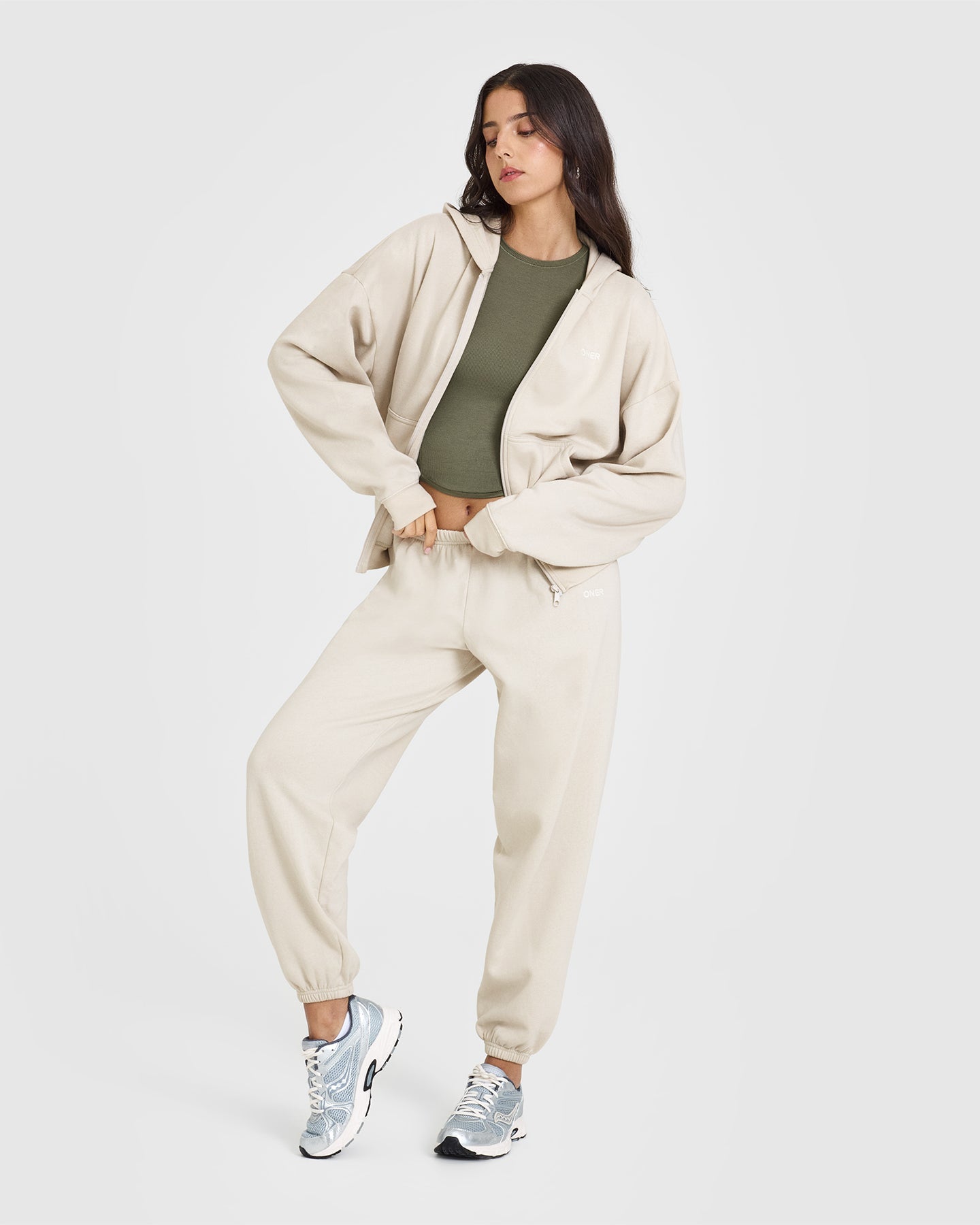 Mid Weight Zip Through Hoodie | Sand - Image 3