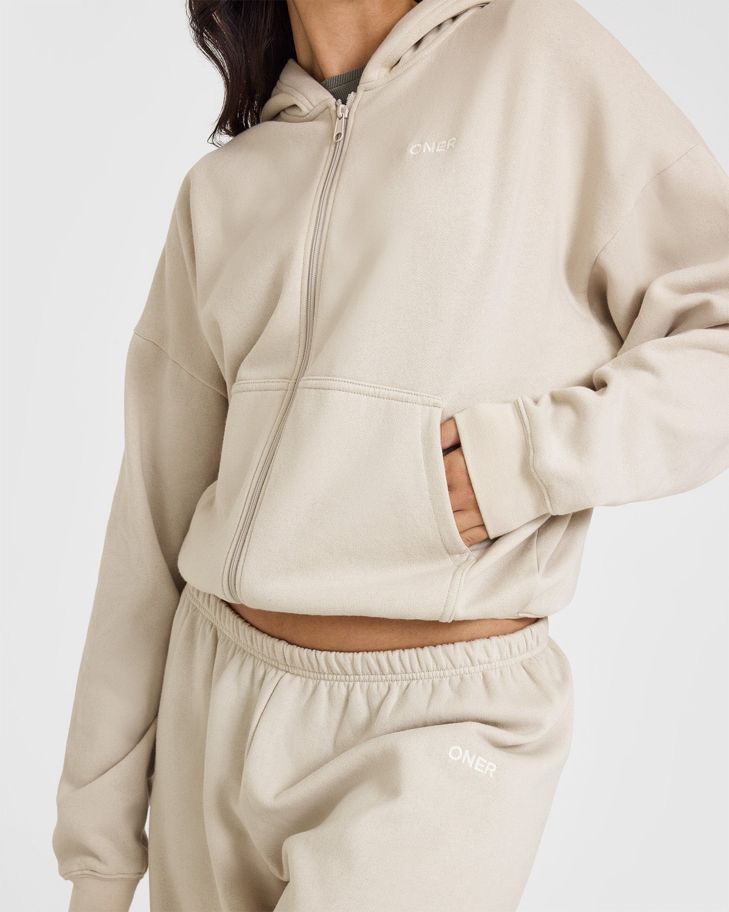 Mid Weight Zip Through Hoodie | Sand - Image 5