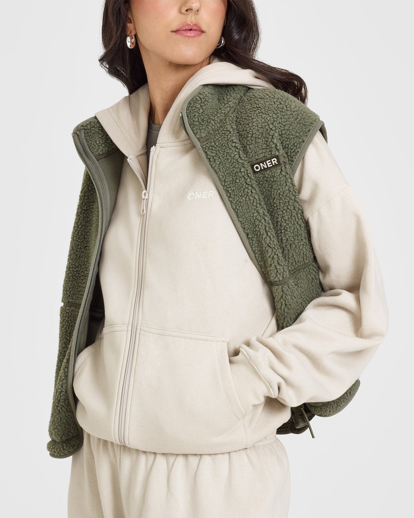 Mid Weight Zip Through Hoodie | Sand - Image 6